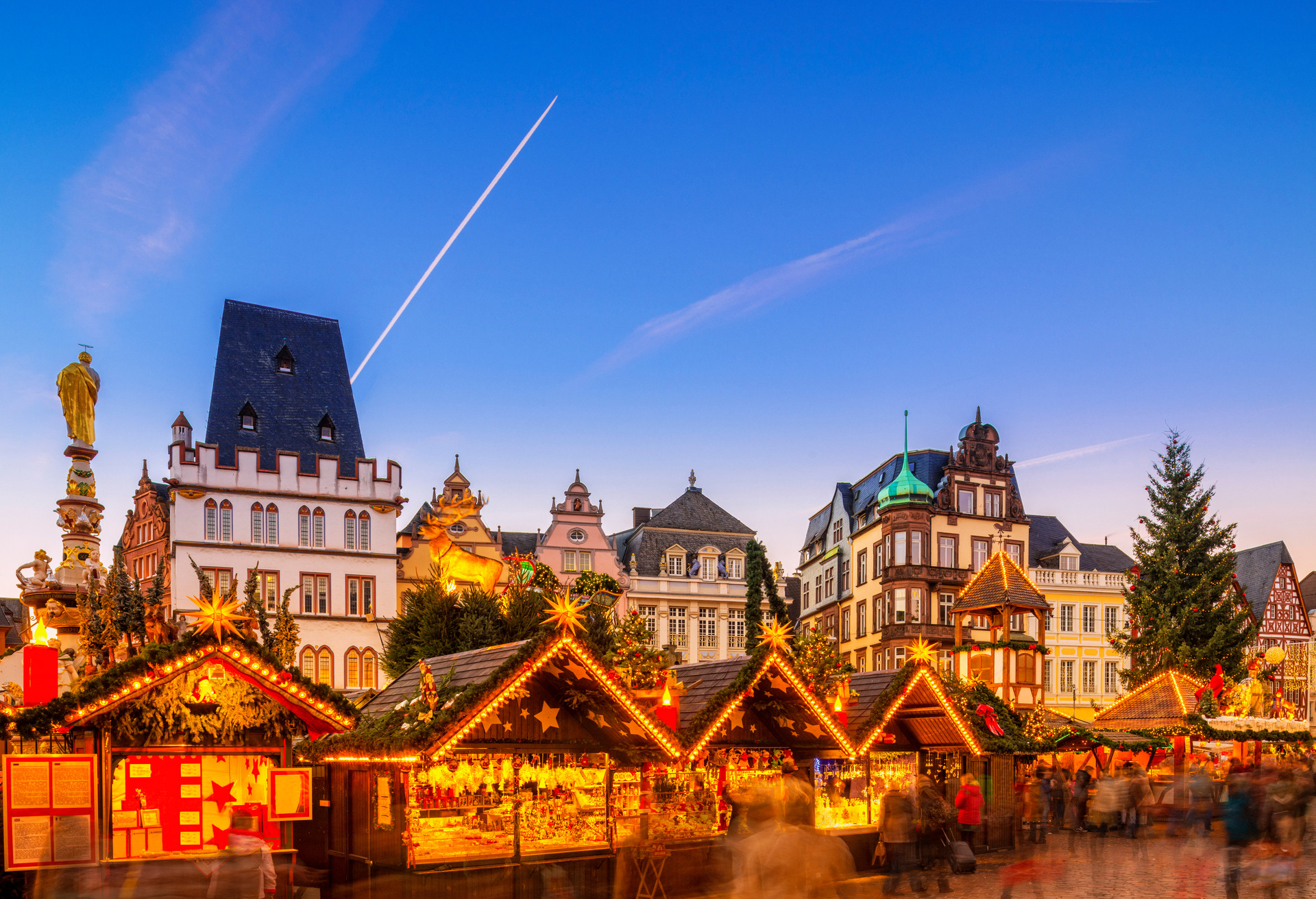 The christmas market at the public town square of the historic town of Trier, Germany.