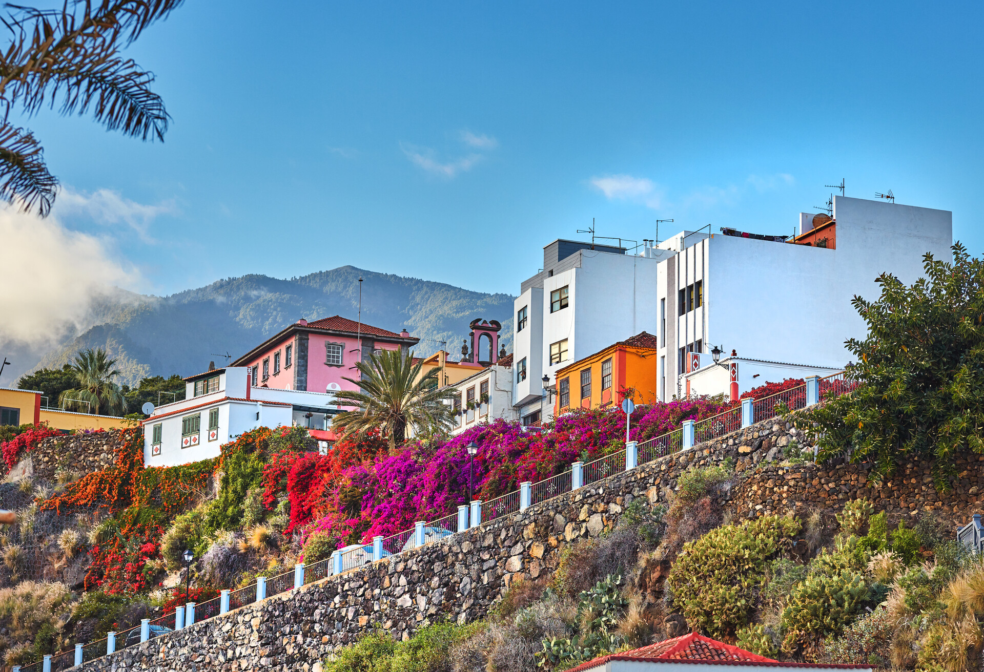 Old colorful streets and houses of beautiful Santa Cruz, La Palma, Span