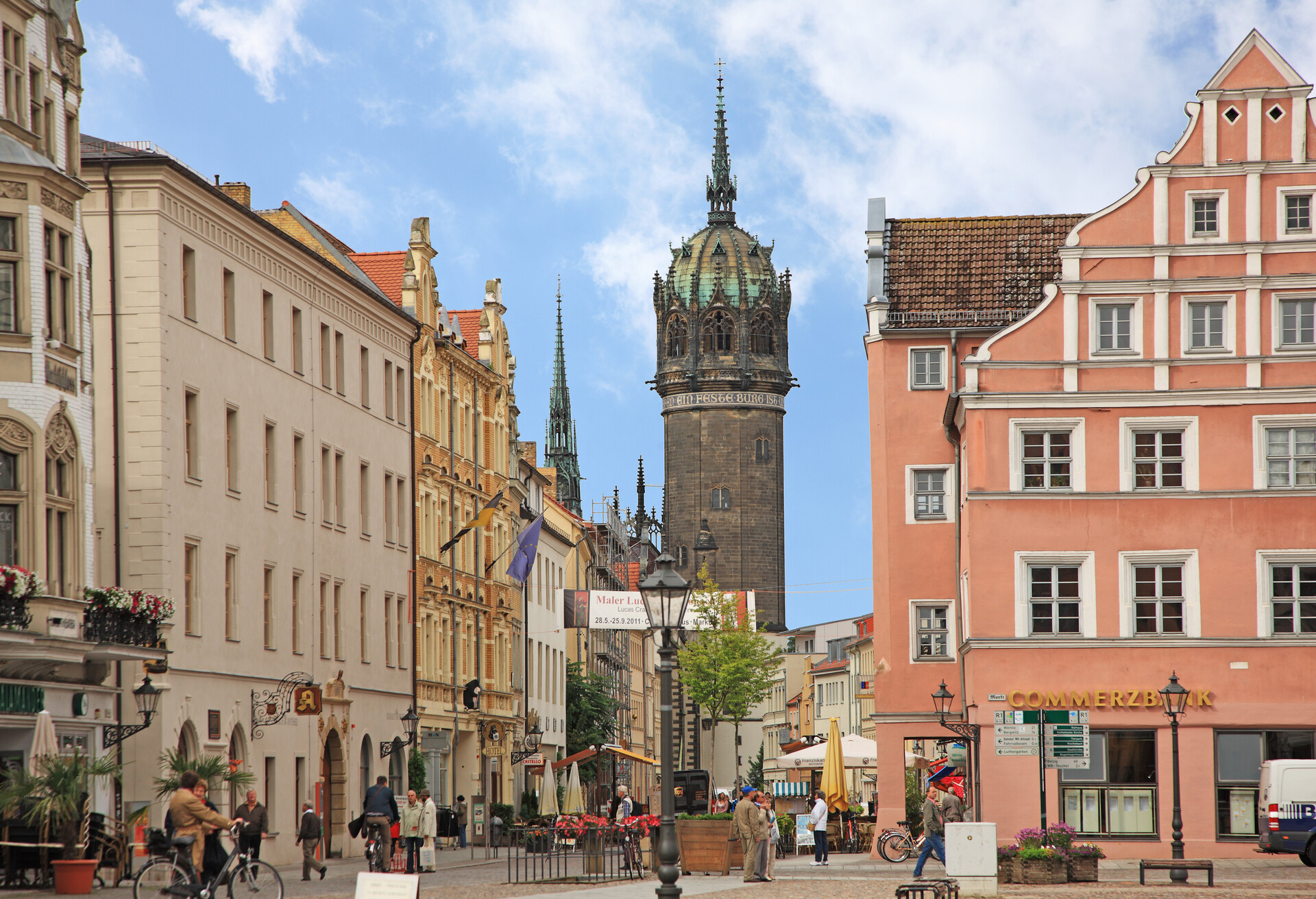 Germany, Saxony Anhalt, Luther Memorials in Wittenberg, Schlossstrasse and Castle Church, UNESCO World Heritage