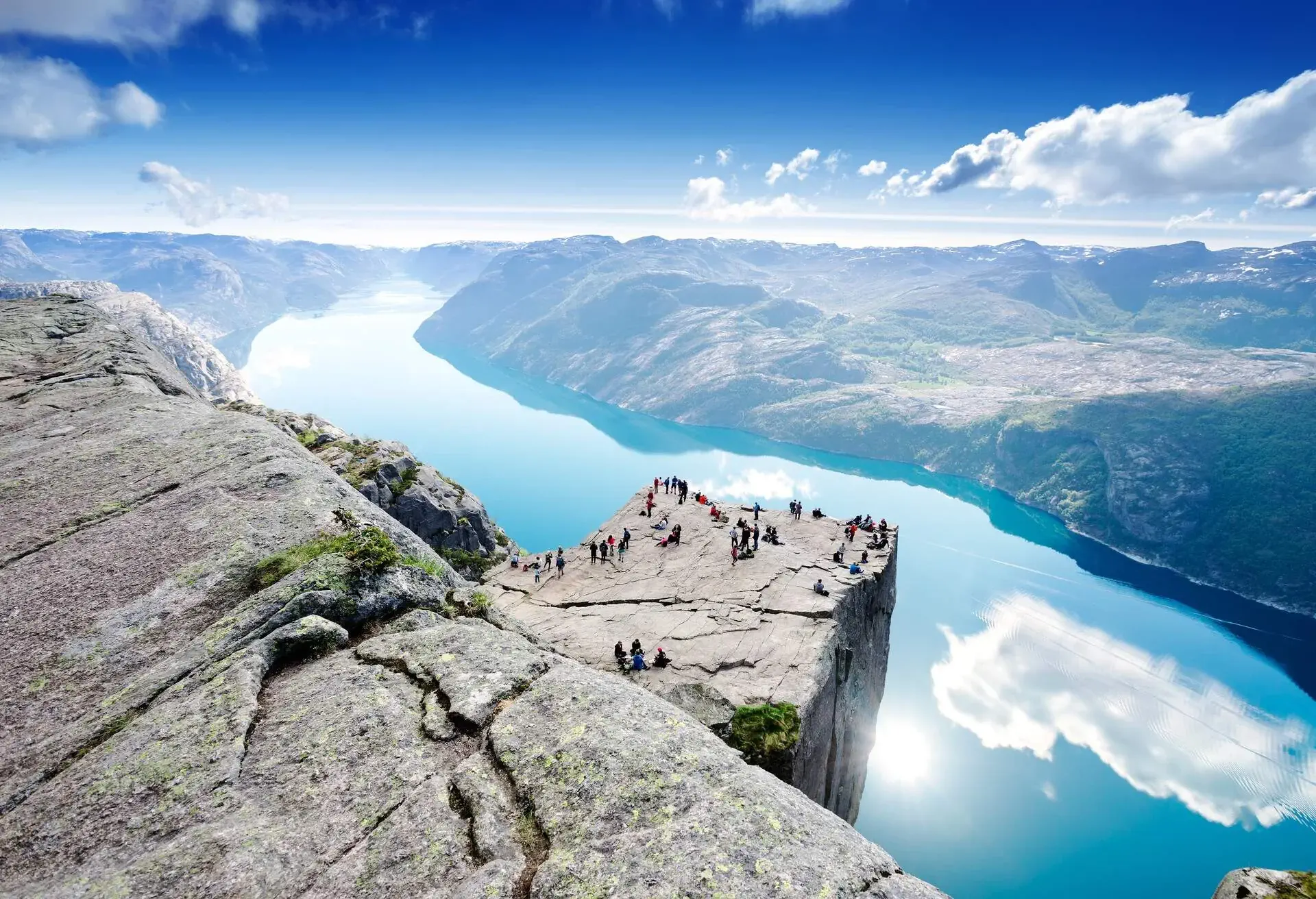 Cliff Preikestolen at fjord Lysefjord - Norway - nature and travel background 