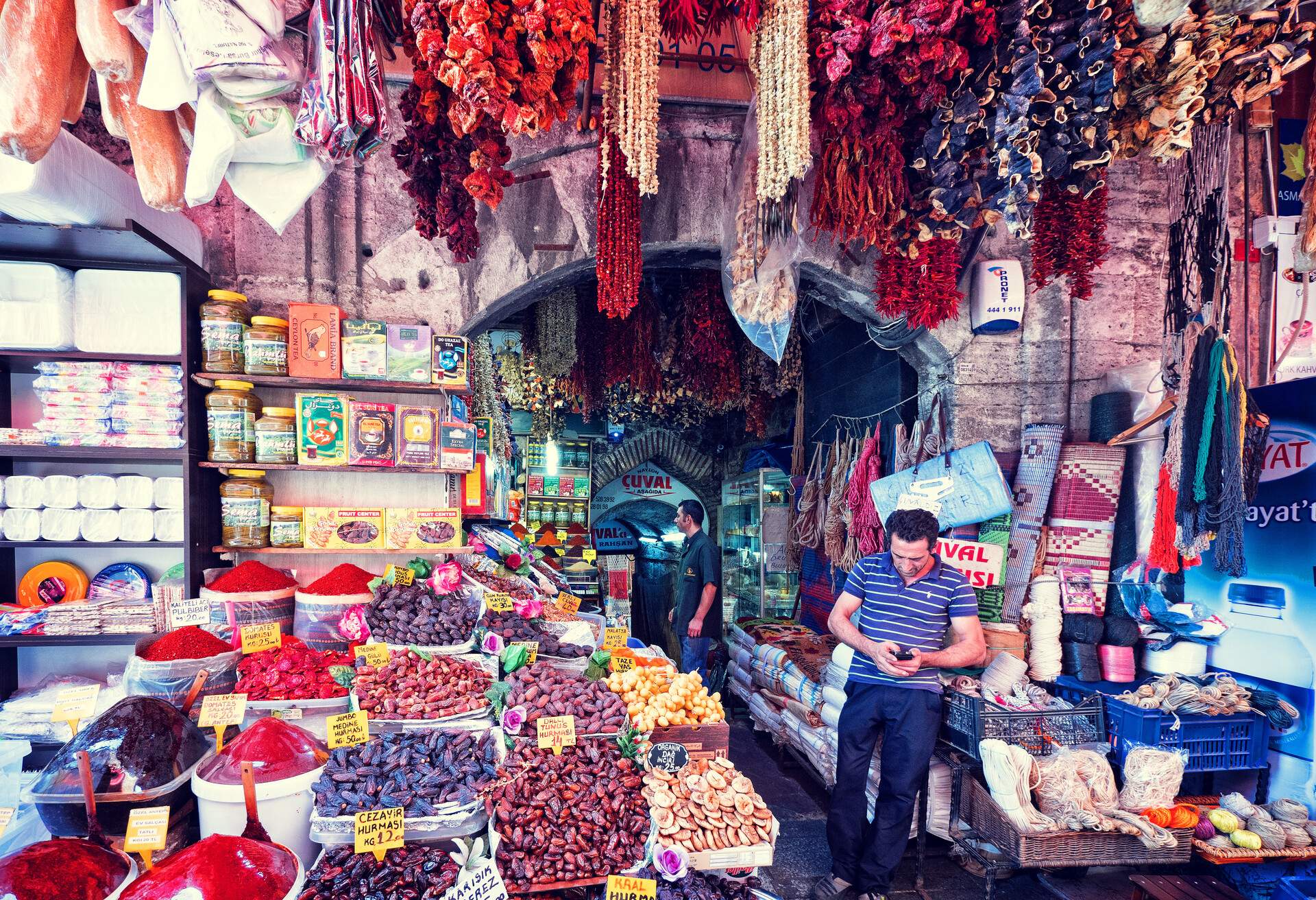 The Spice Bazaar in Istanbul, Turkey is one of the largest bazaars in the city. Located in the Eminönü quarter of the Fatih district, it is the most famous covered shopping complex after the Grand Bazaar.