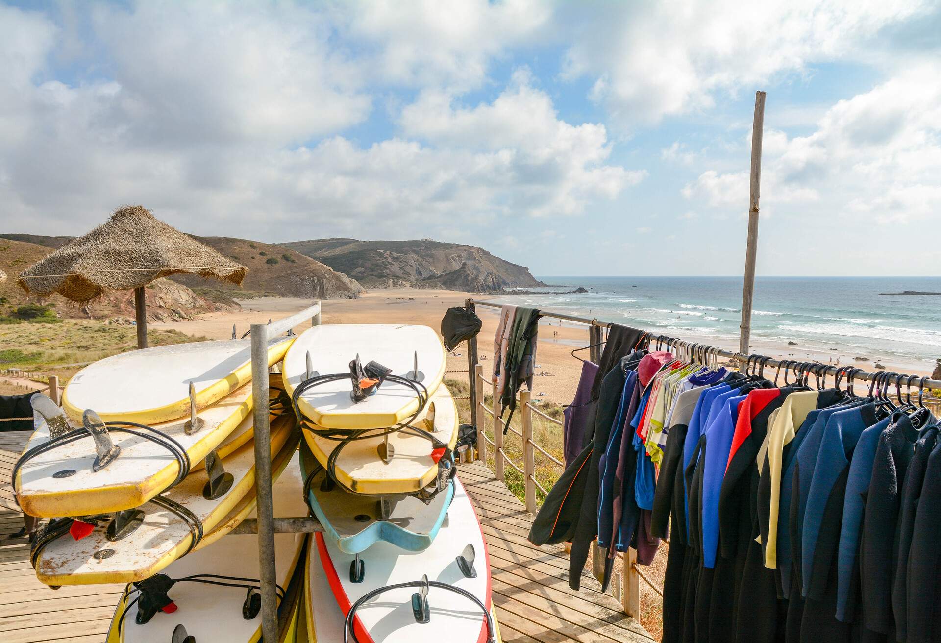 Surfboards at Praia do Amado, Beach and Surfer spot, Algarve Portugal