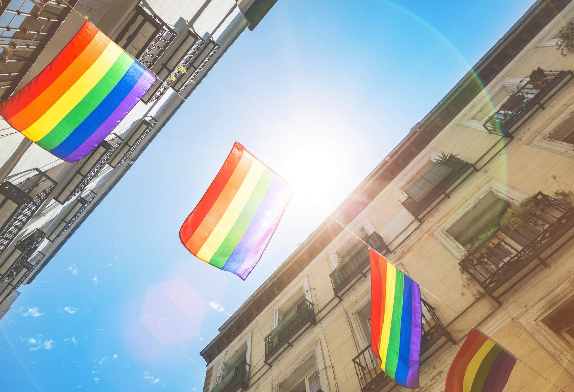 Rainbow Flag Gay Rights Pride in Madrid, Spain