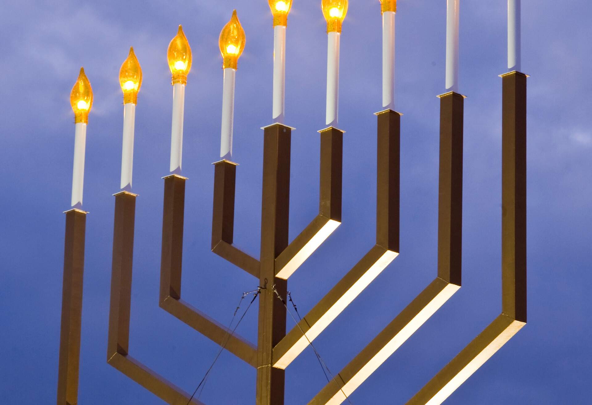 The National Hannukah menorah is lit in President's Park, outside the White House, in Washington D.C. The National Menorah has been lit for Hanukkah celebrations every year since 1979.