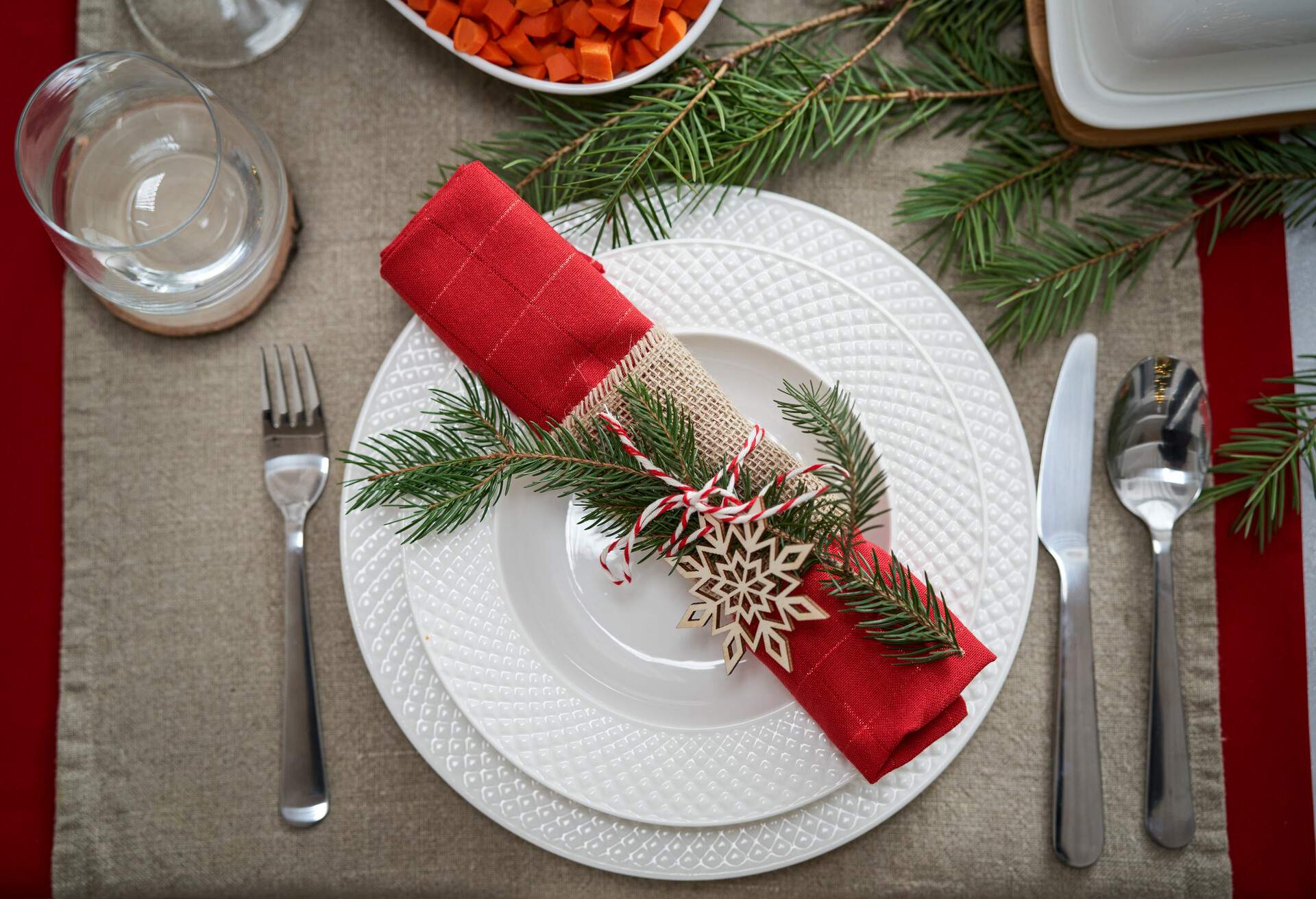 Detail of plate decorated for Christmas dinner