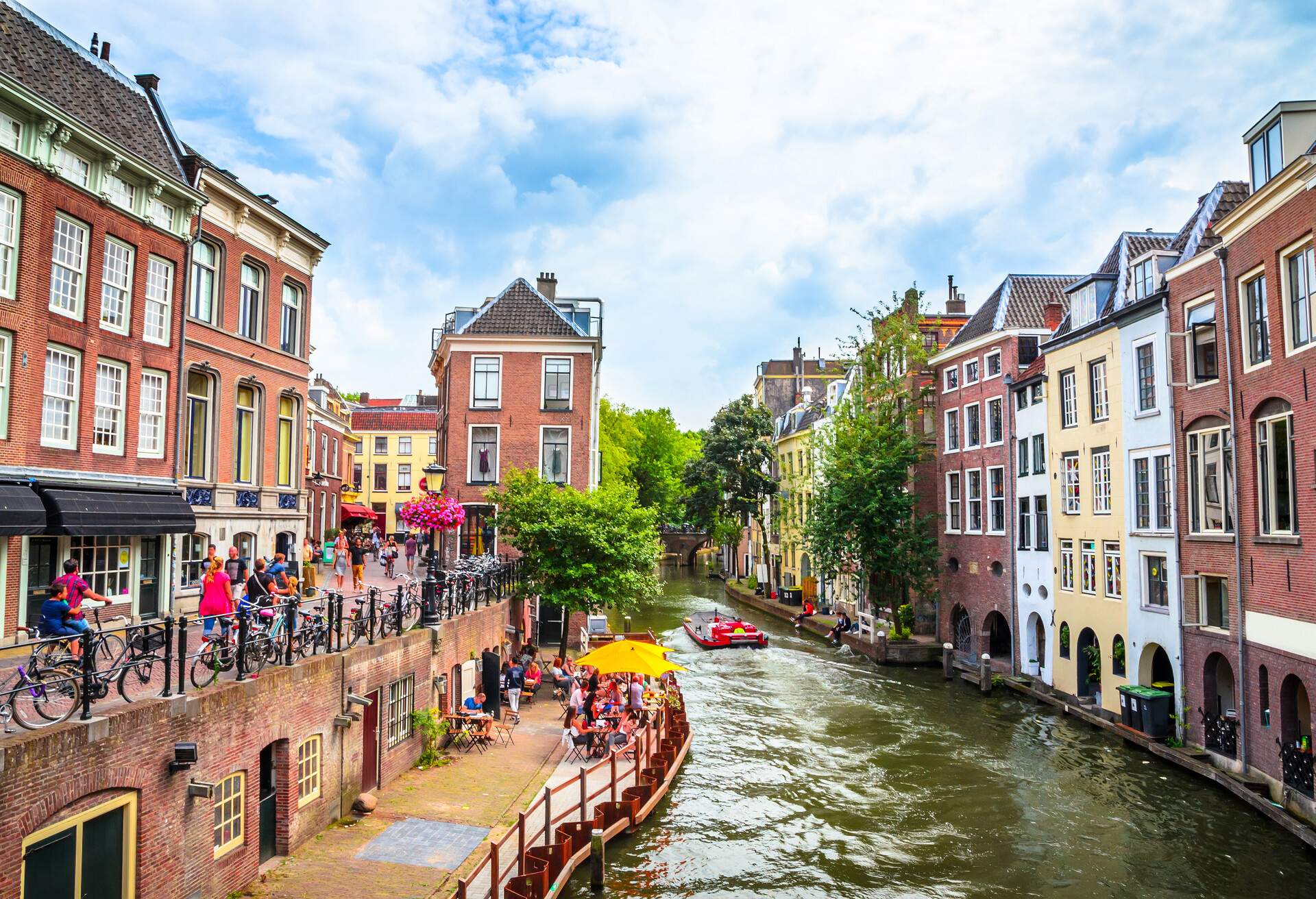 Traditional houses on the Oudegracht (Old Canal) in center of Utrecht, Netherlands