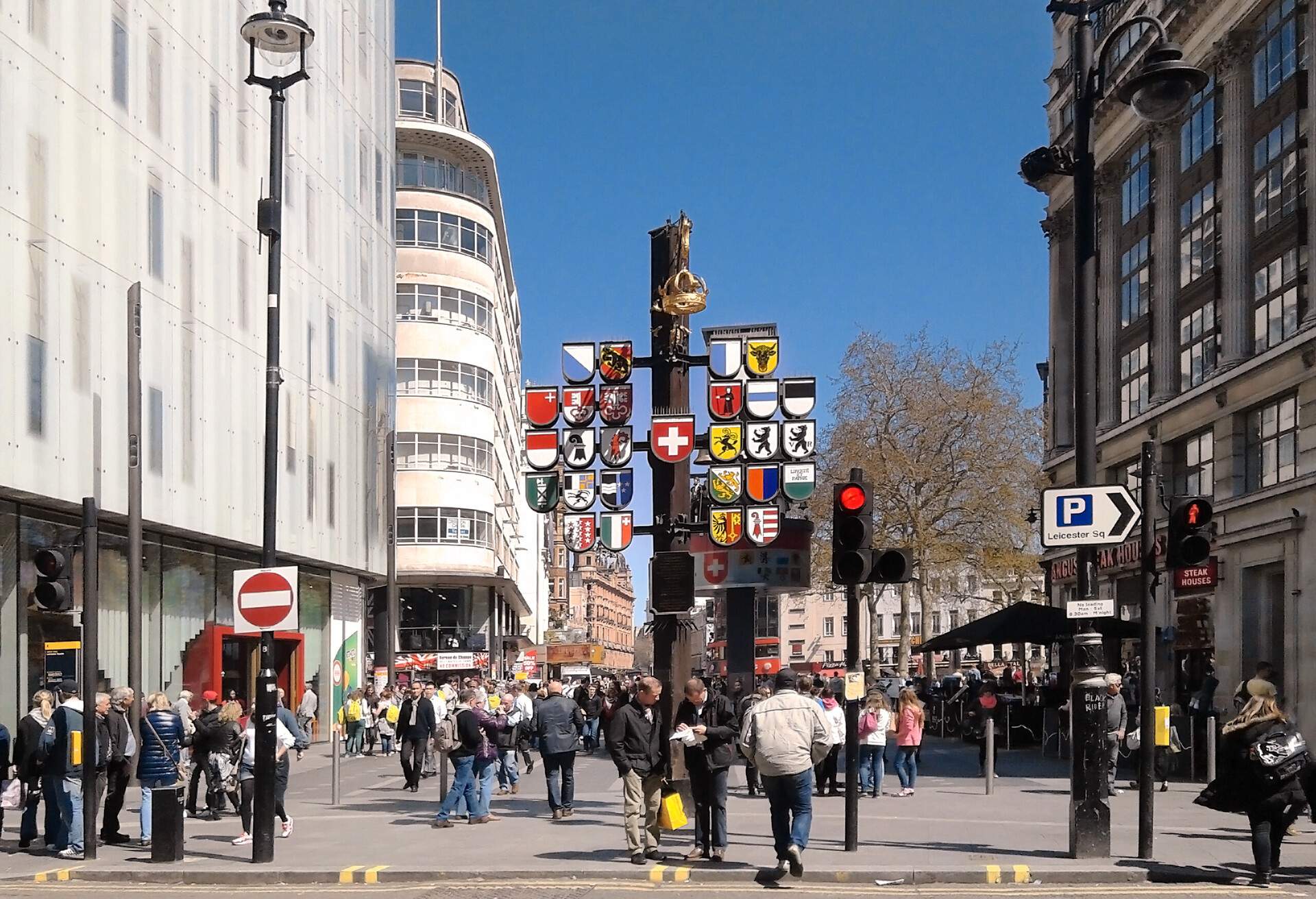 A view of Swiss Ct and Leicester square in London. this is a well-known and busy area in the city that is visited for many tourists and Londoners daily. 
