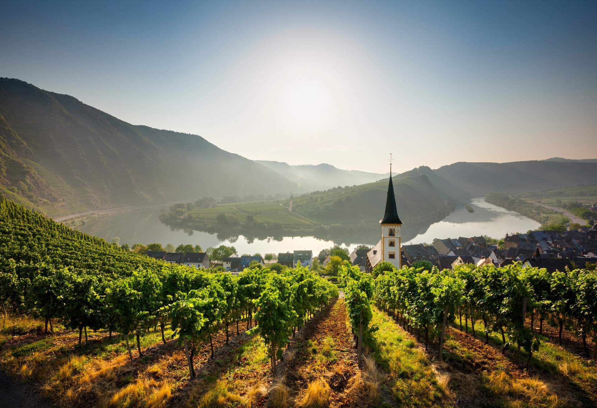 The vineyards of Bremm and the loop of the Moselle (German: Mosel) - Rhineland-Palatinate, Germany