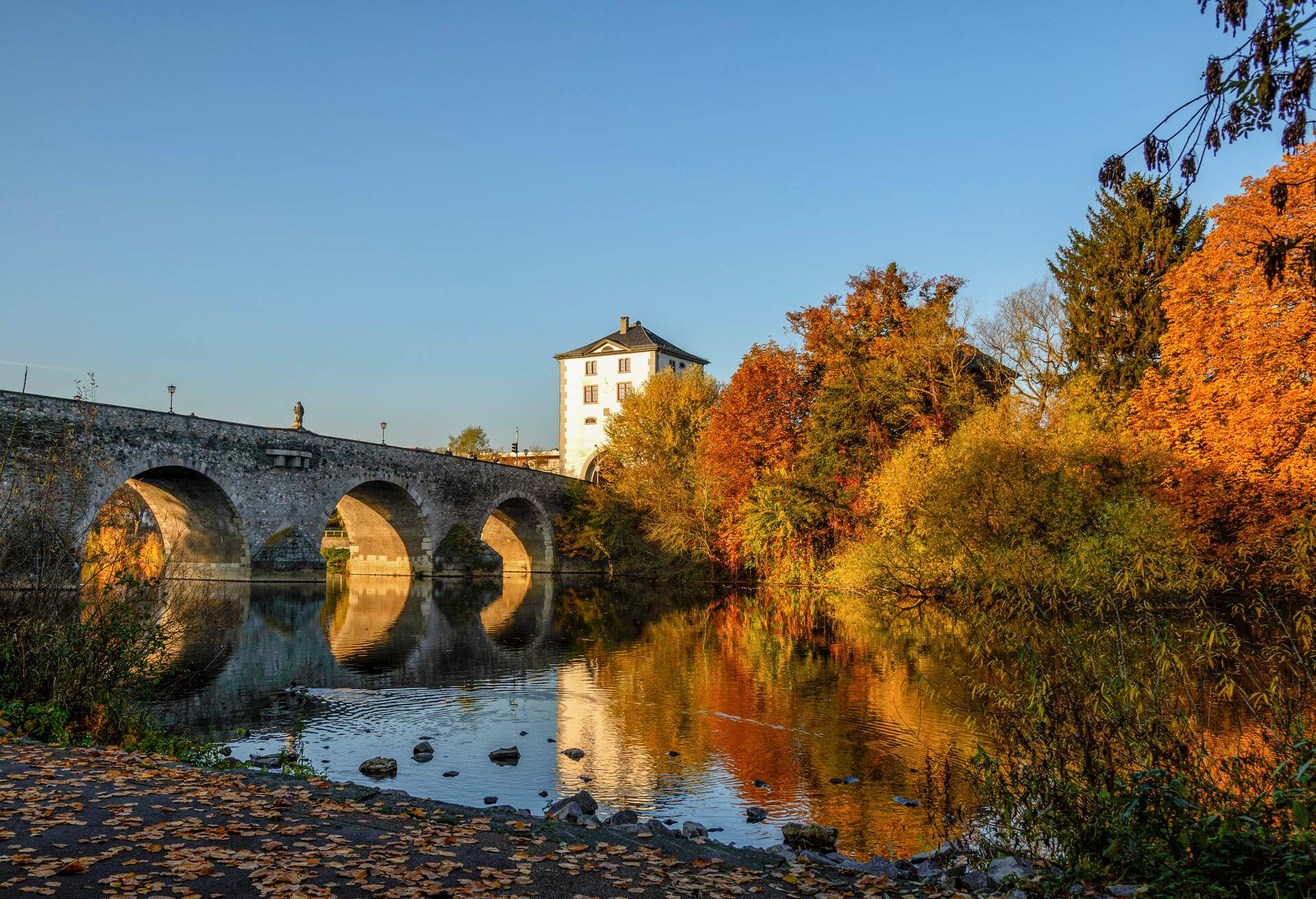 Old bridge in Limburg an der Lahn in autumn