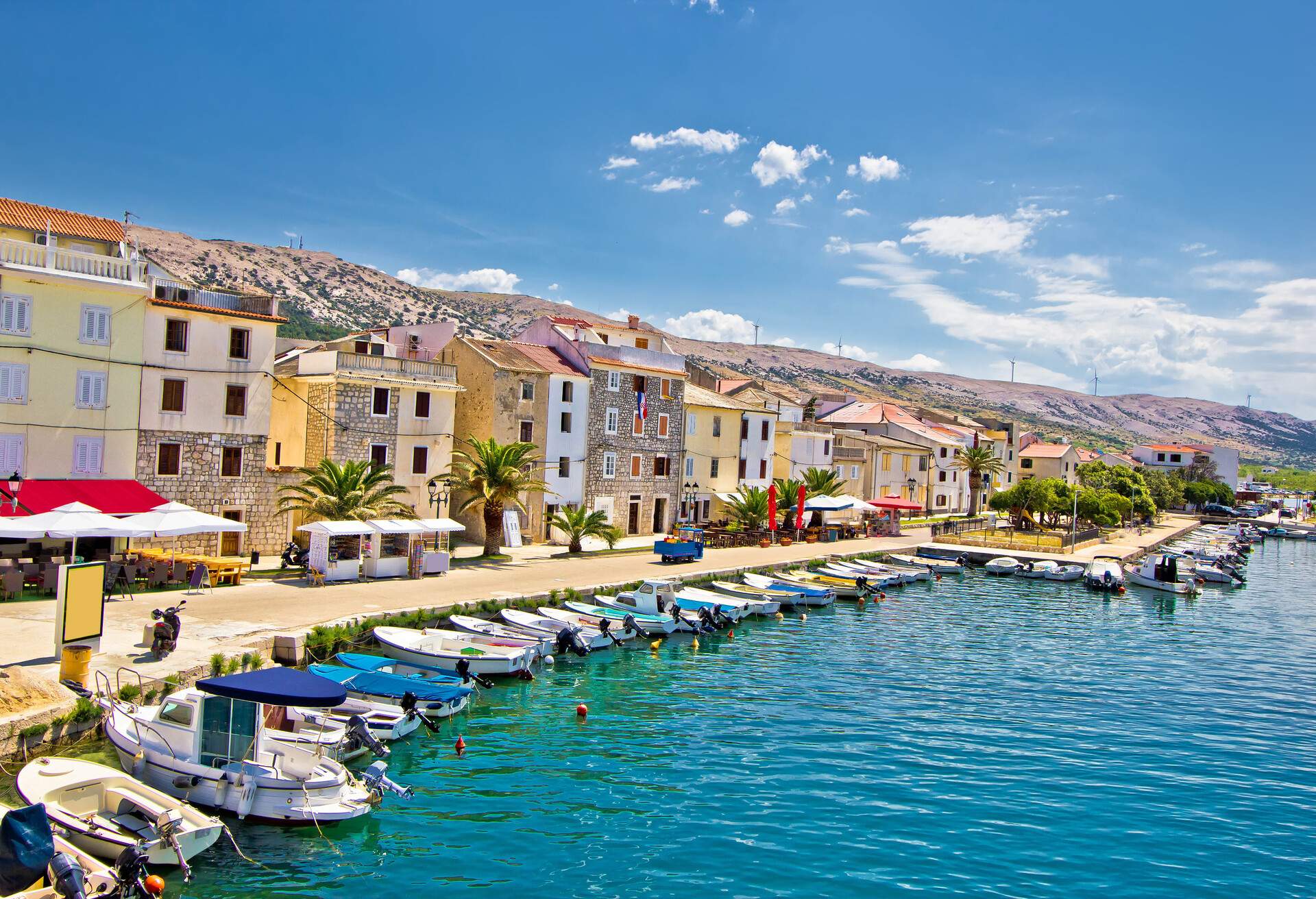 Town of Pag colorful waterfront, Dalmatia, Croatia