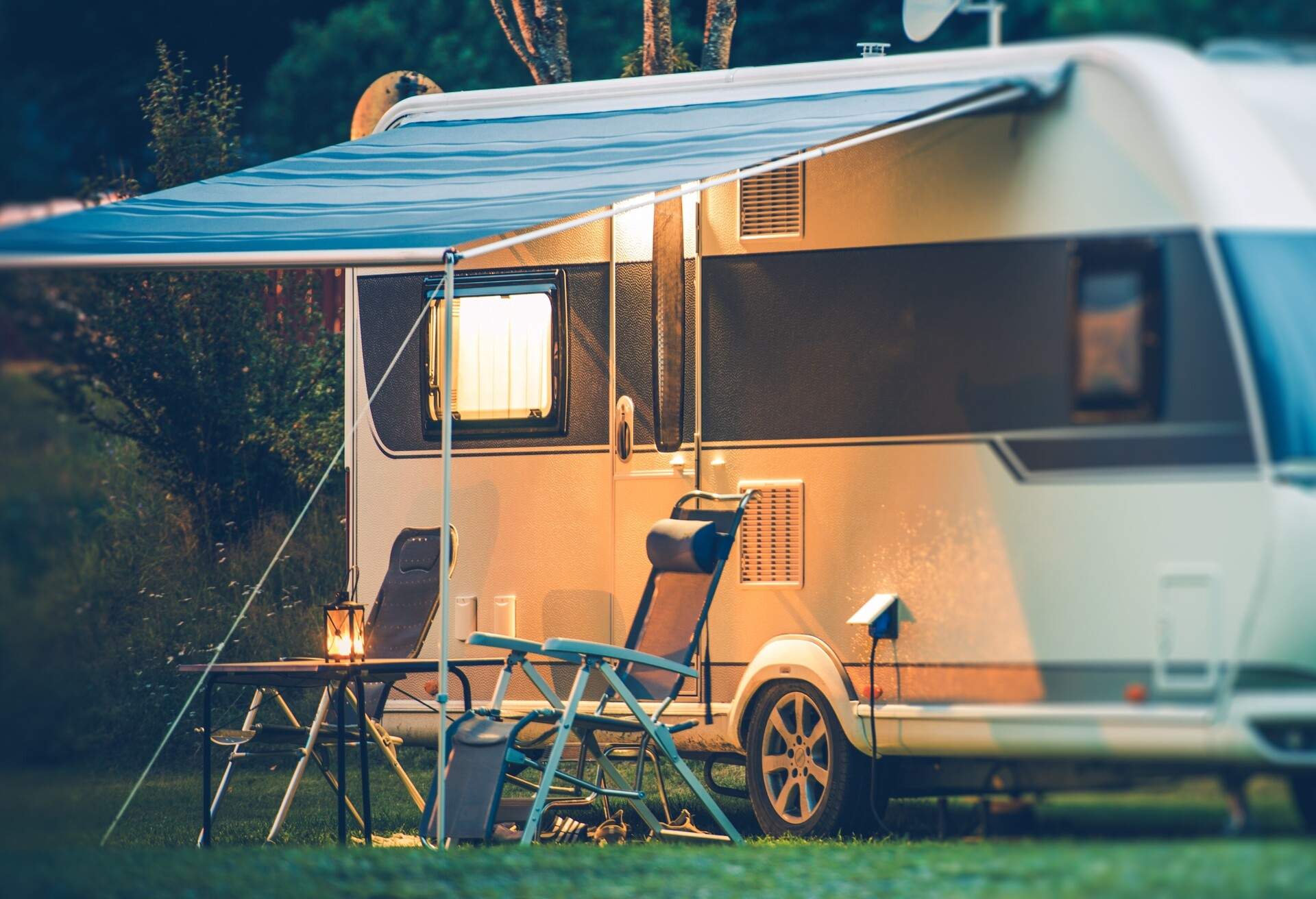 Travel Trailer Caravaning. RV Park Camping at Night. ; Shutterstock ID 496080748