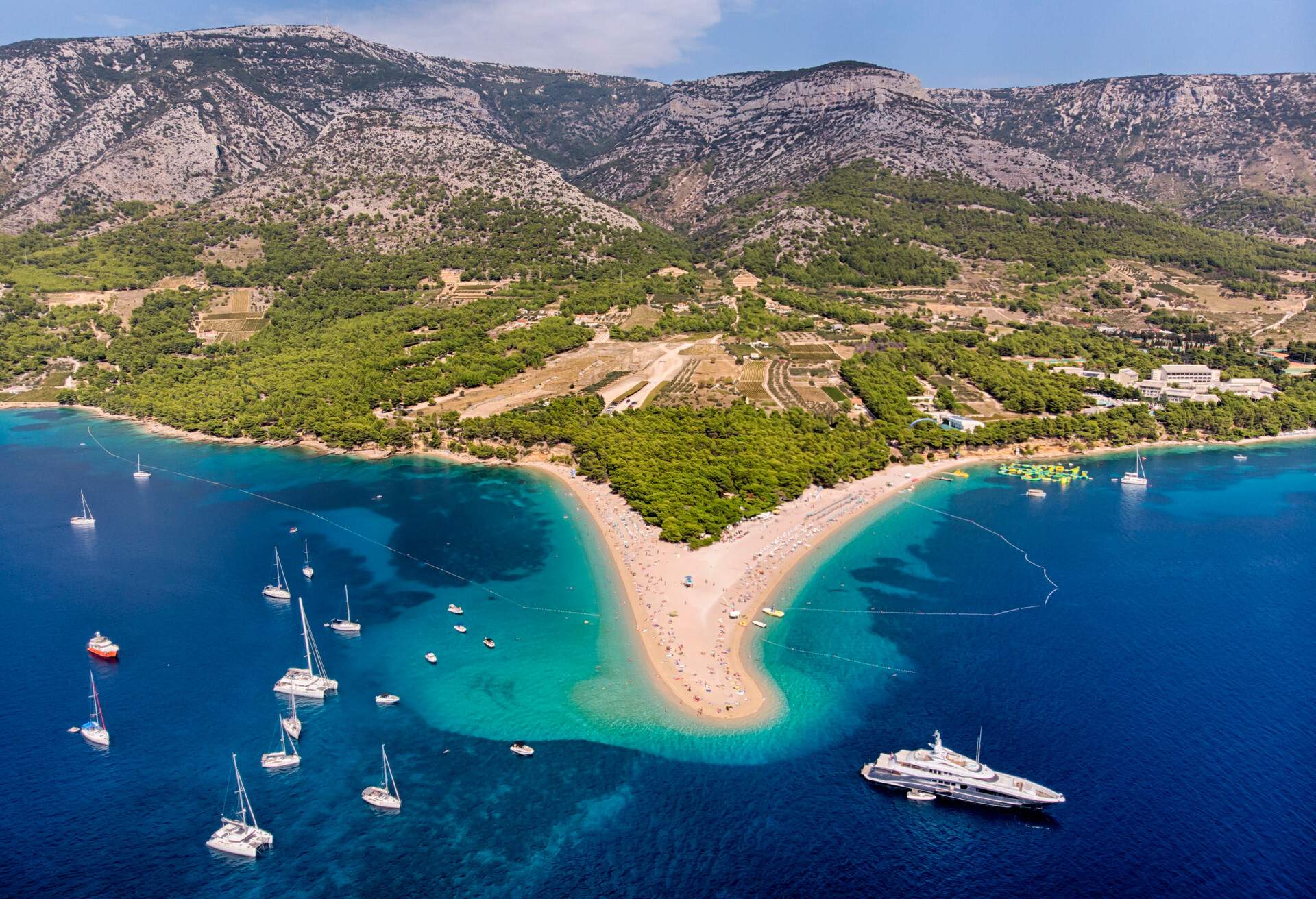 Aerial view of Zlatni Rat Beach in Brac Island, Dalmatian Region