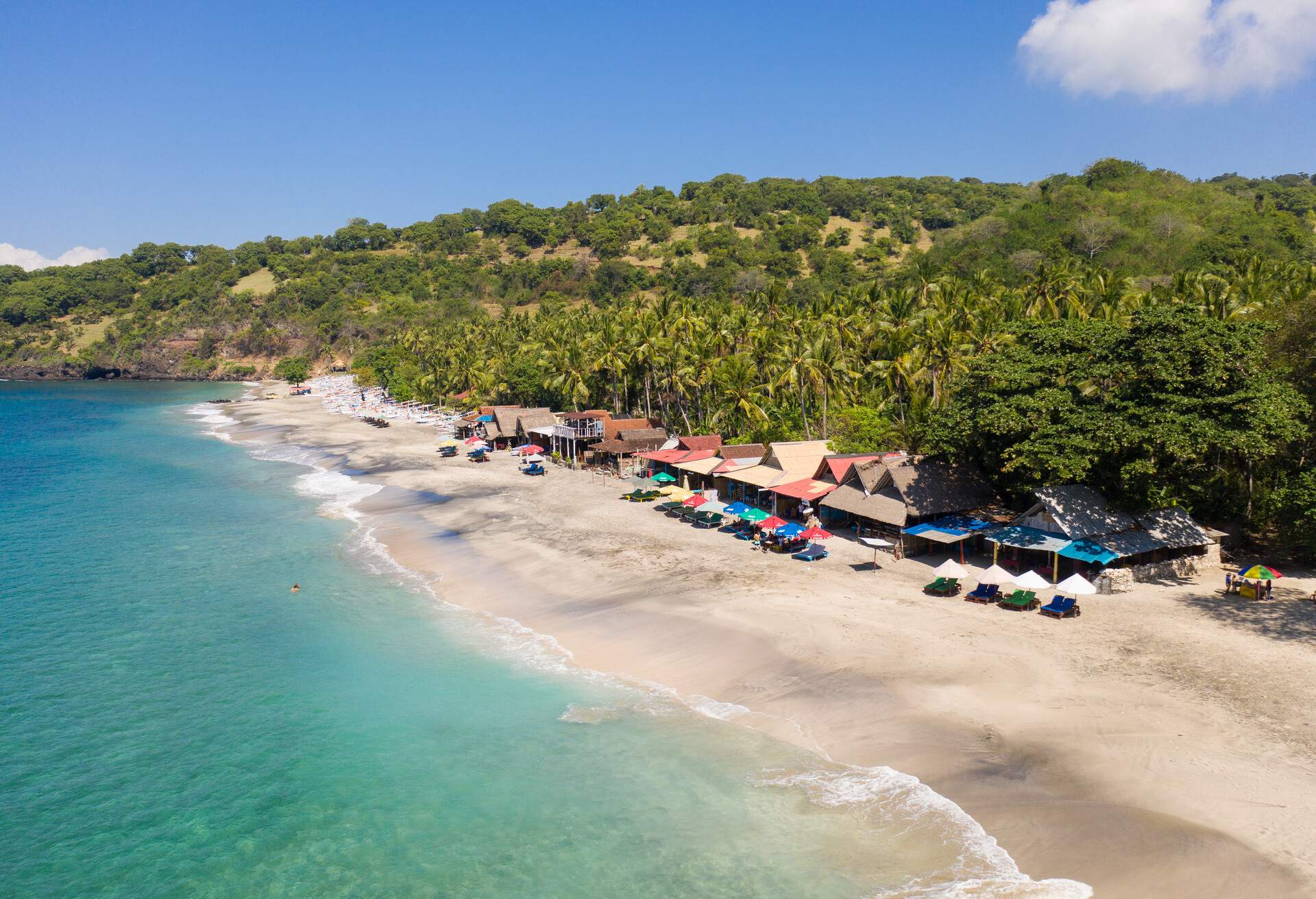 Stunning view of the Virgin beach between Candidasa and Amlapura in the Karangasem regency in Bali, Indonesia