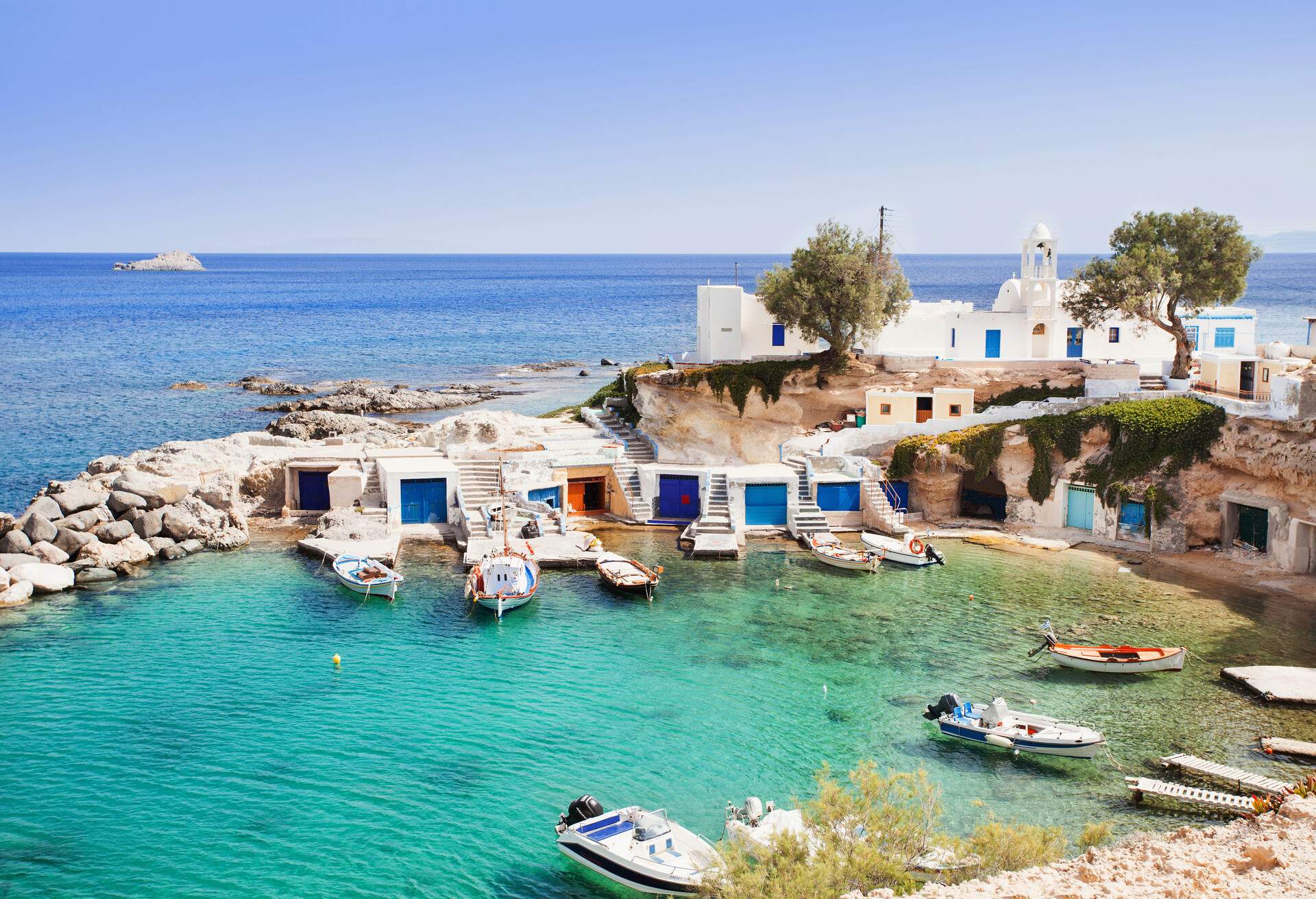 Beautiful Mandrakia village, Milos island, Cyclades, Greece