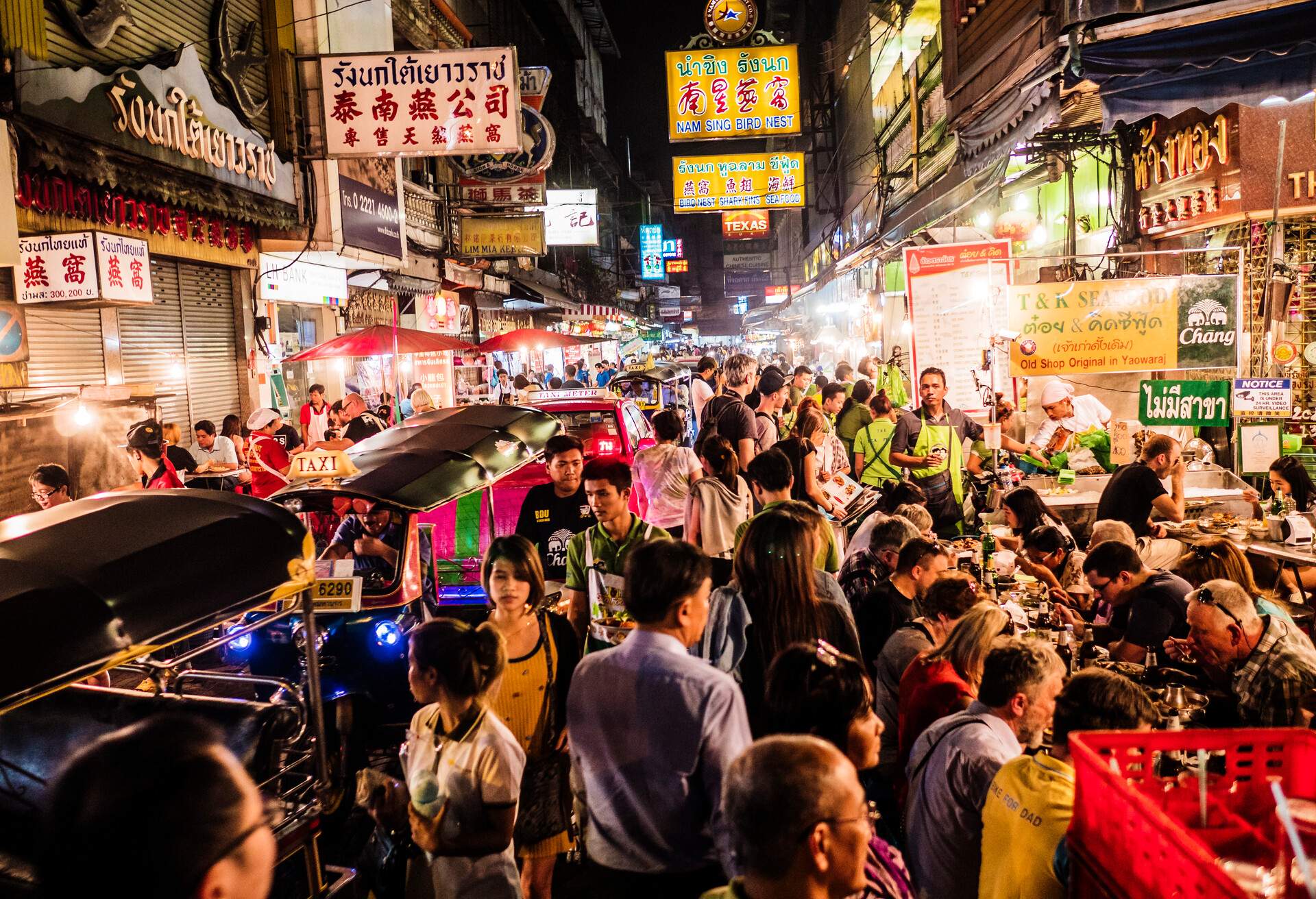 Crowd walking on Yaowarat Road Chinatown Bangkok. All the area is very popular at night because of the excellent street food