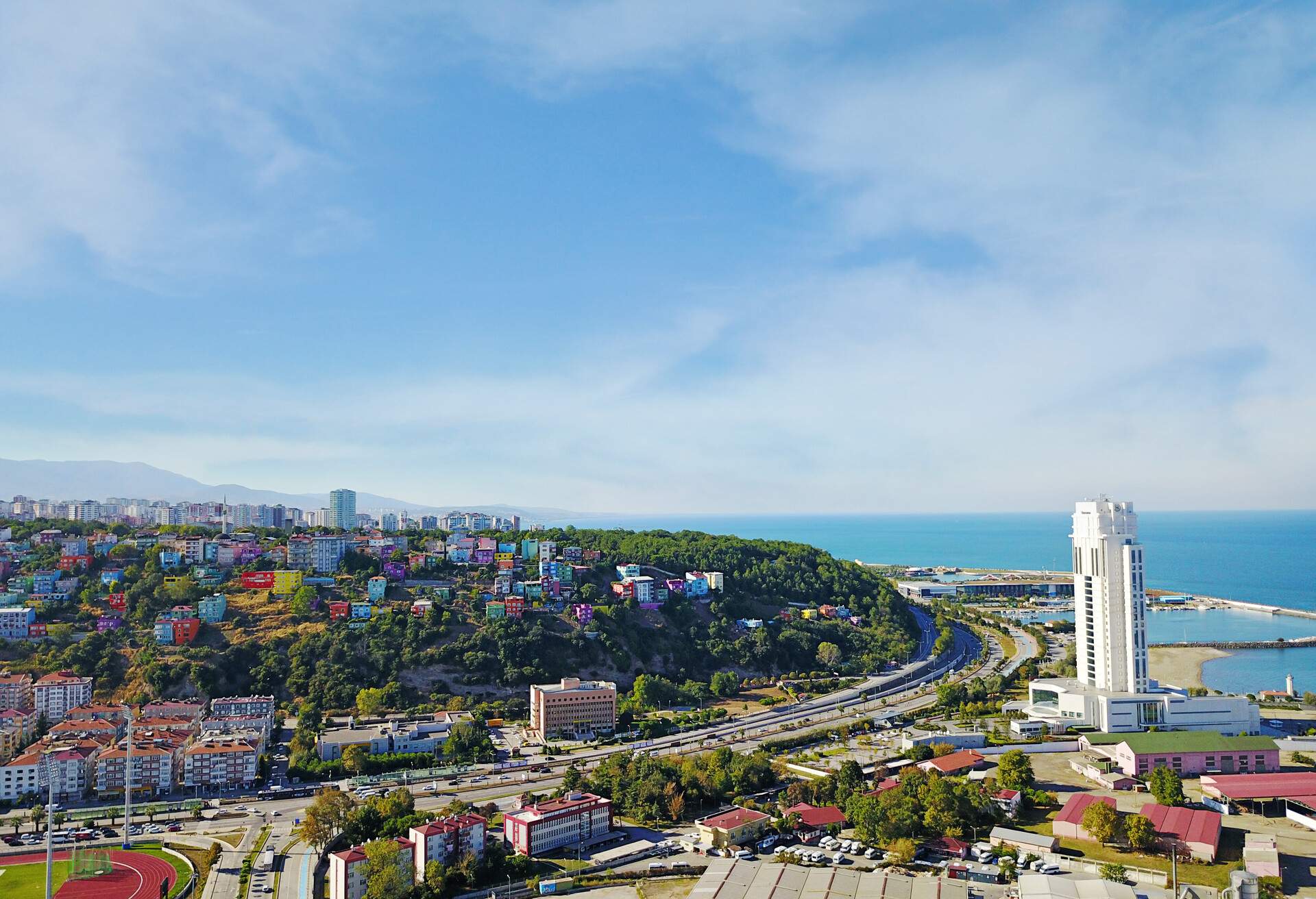Aerial View of Famous City at the coastline of the turkish Black Sea. Samsun