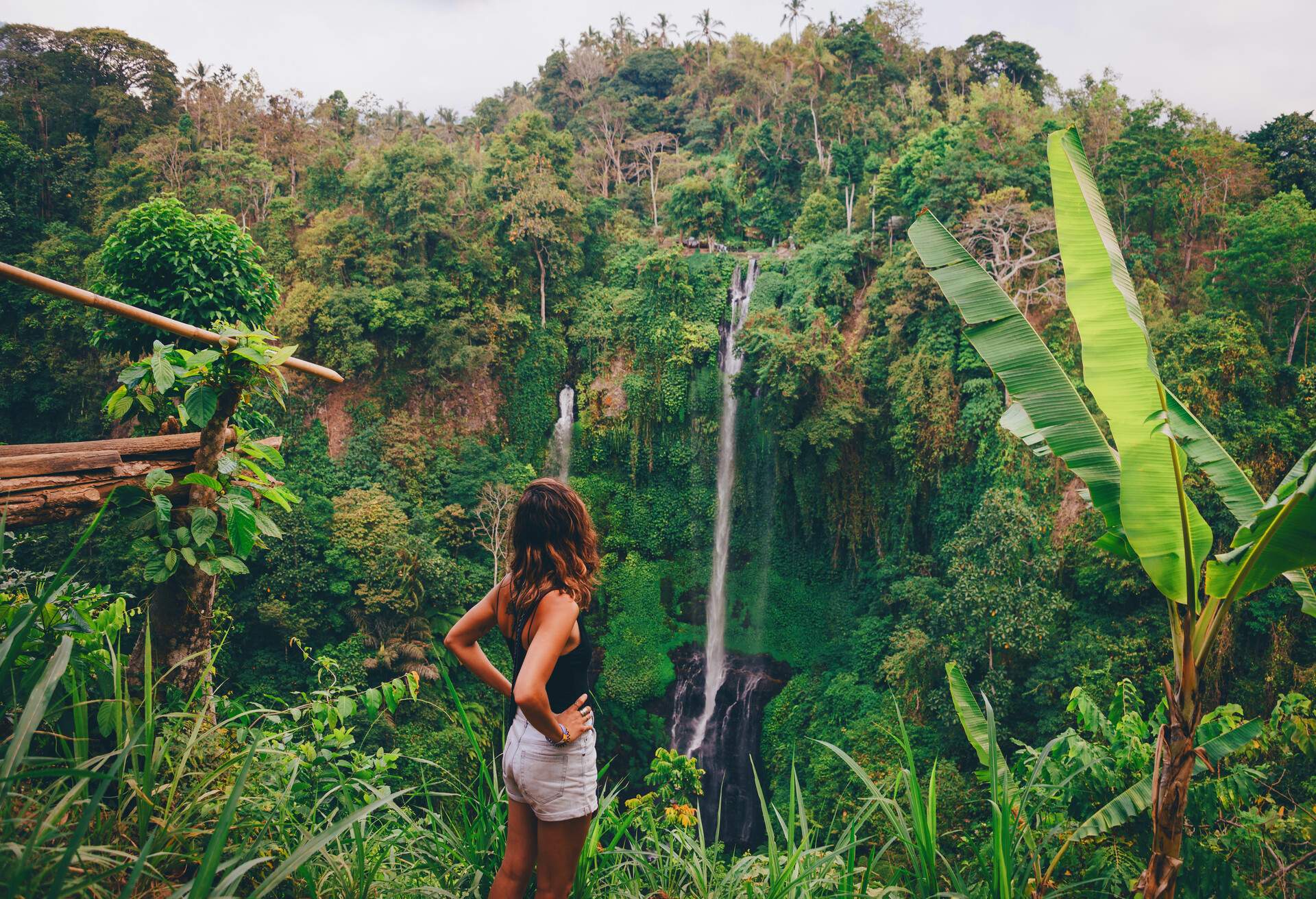 Backpacker at Sekumpul waterfall in north Bali