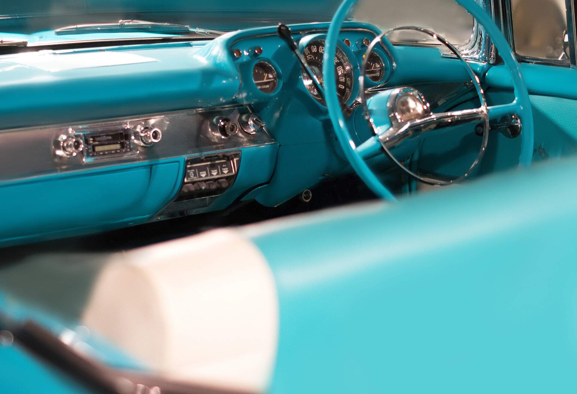 Interior of luxury vintage car close up
