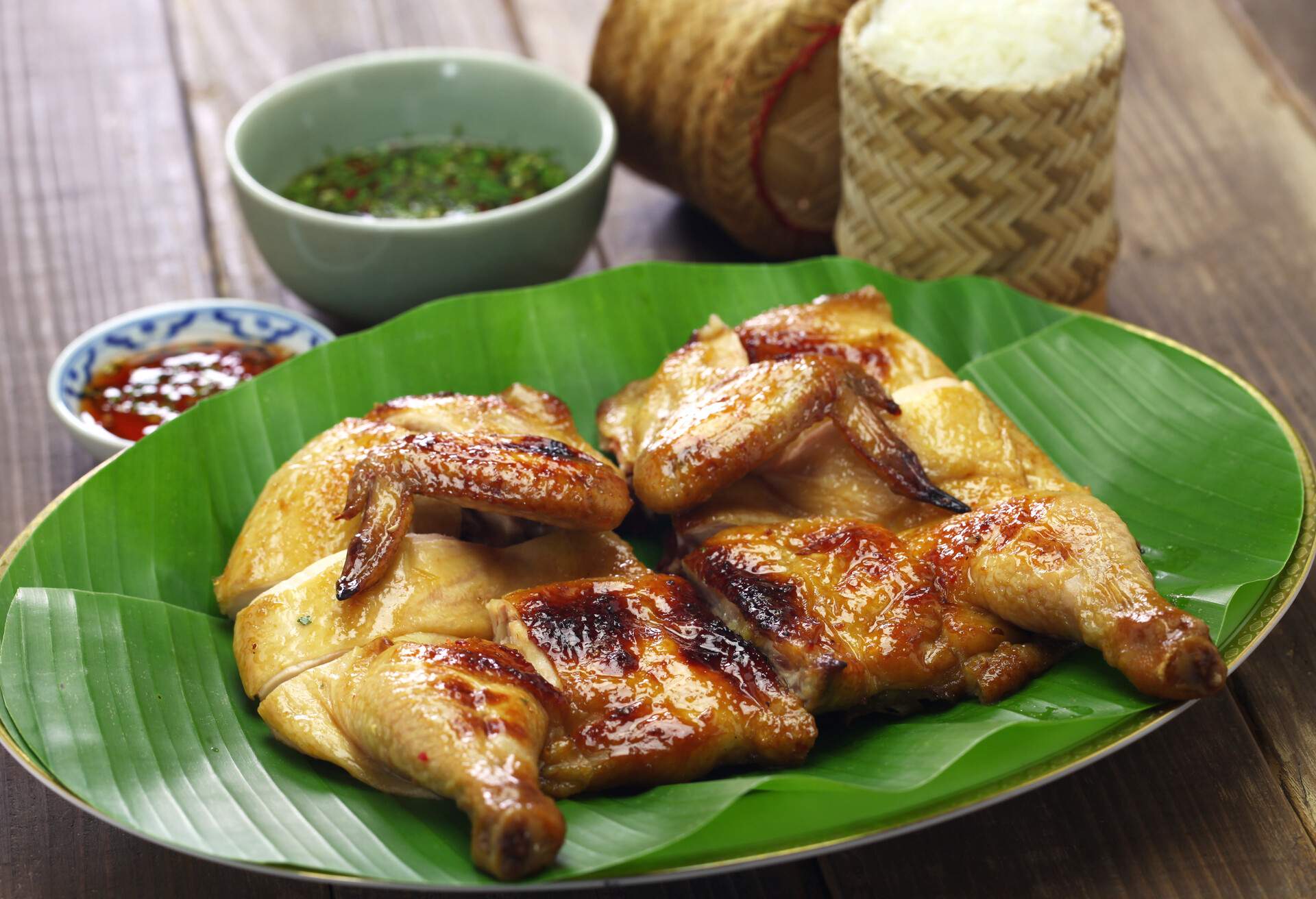 homemade gai yang, thai style grilled chicken