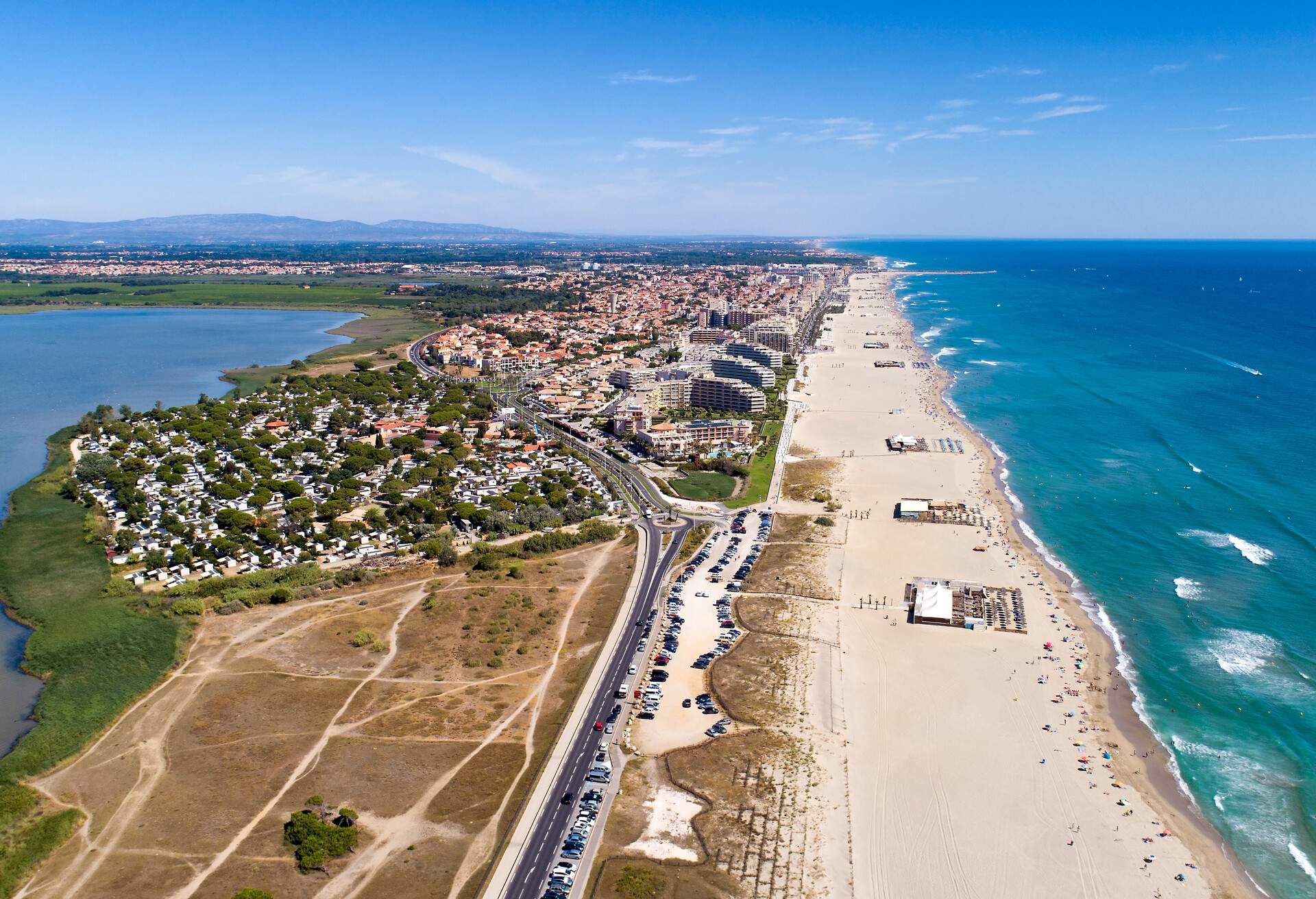 Aerial panorama of Canet en Roussilon in the Pyrenees Orientales