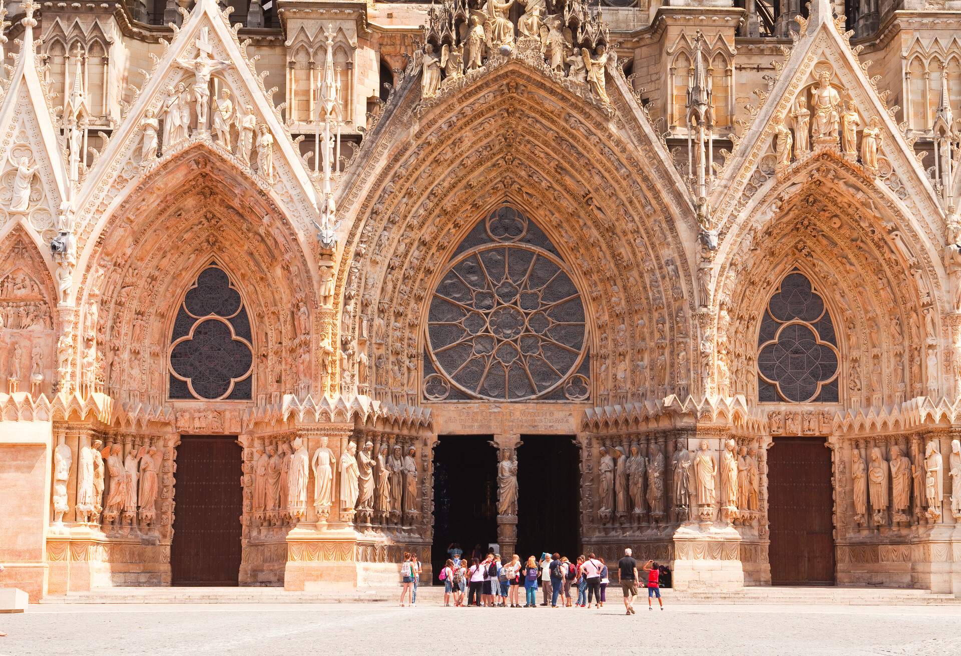 The western front of Notre Dame de Reims cathedral. The cathedral was used to crown the kings of France. It is now listed by UNESCO as a World Heritage Site.