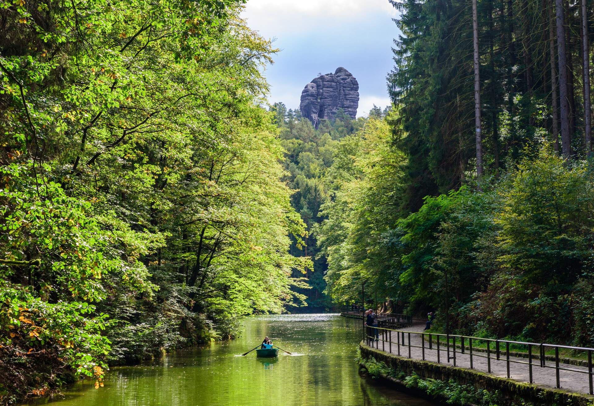 Lake Amselsee in Rathen in Saxon Switzerland - Sandstone rock formation, travel destination in Germany