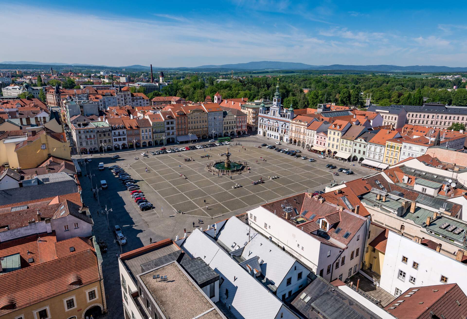 Samson Fountain on Premysl Otakar II Square in Ceske Budejovice.