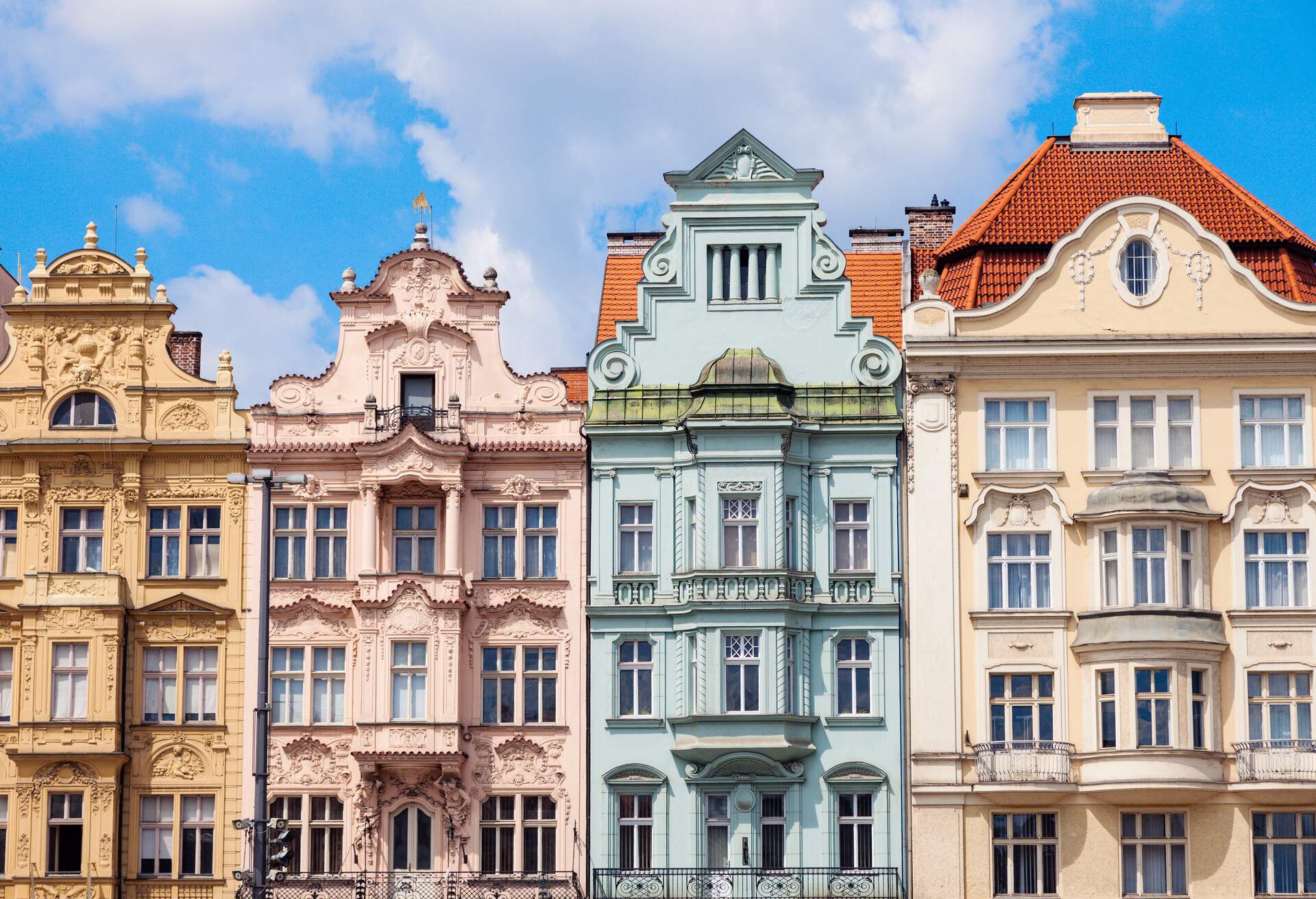 Colorful architecture of  Square of the Republic in Pilsen. Pilsen, Czech Republic