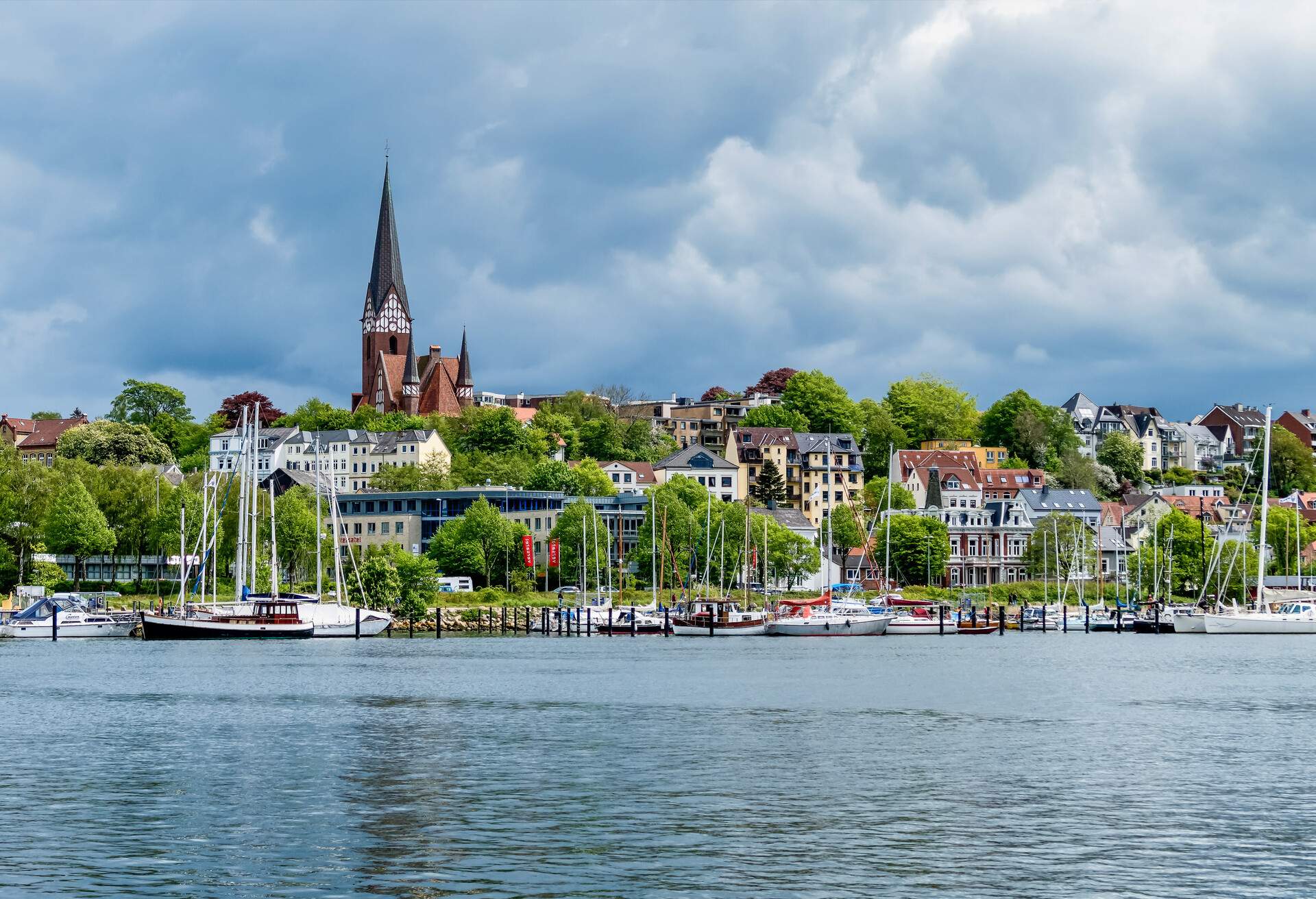 Harbour of Flensburg by the Flensburg Firth, in German: Flensburger Foerde, Danish: Flensborg Fjord, Schleswig Holstein, Germany