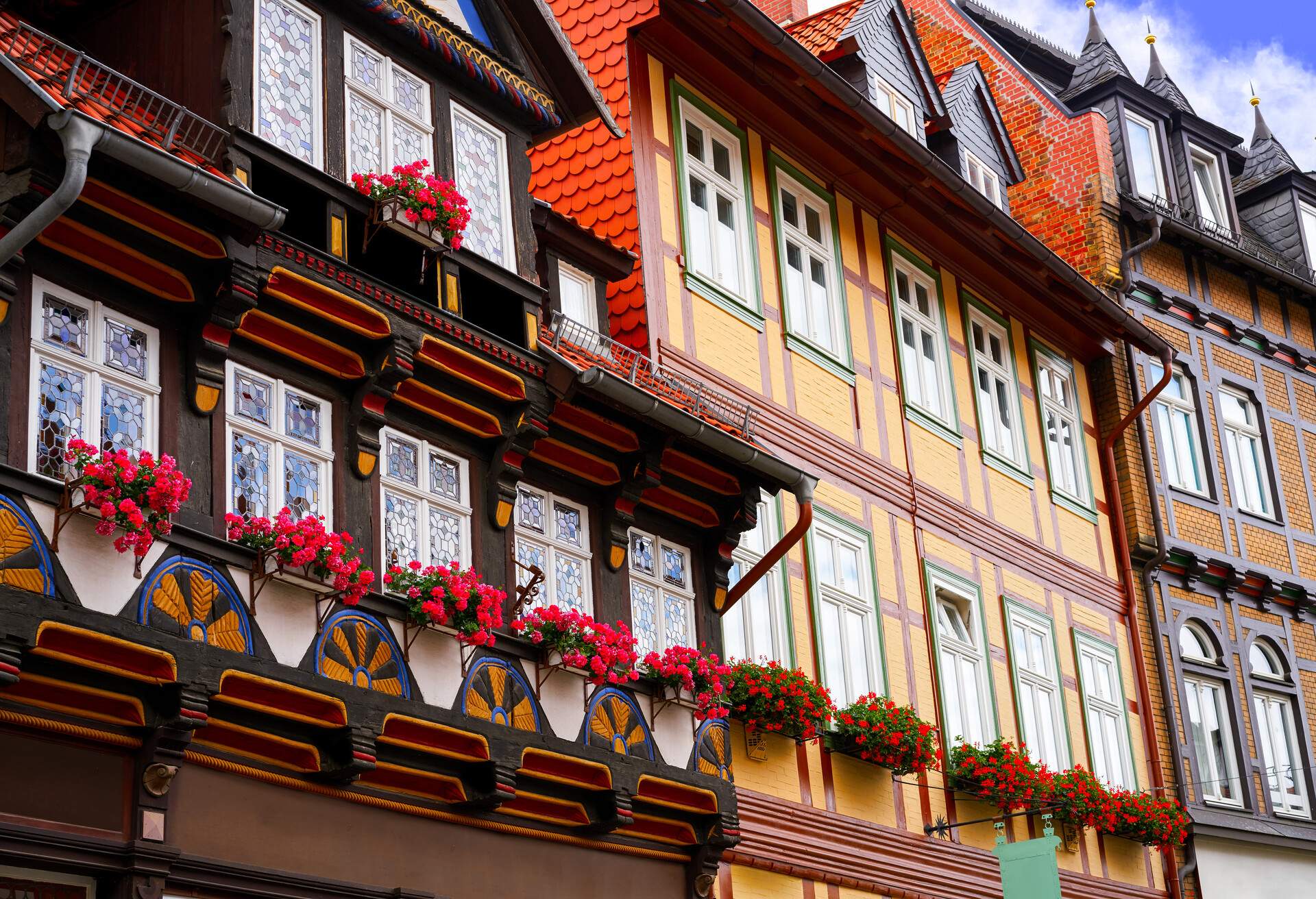 Wernigerode facades in Harz Germany at Saxony Anhalt