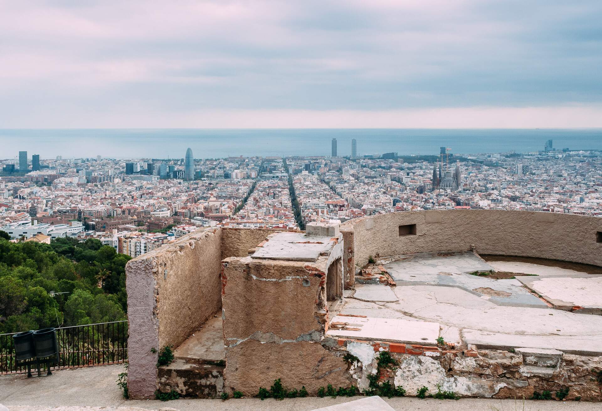 Bird’s eye view of Barcelona from Bunkers del Carmel or Turó de la Rovira