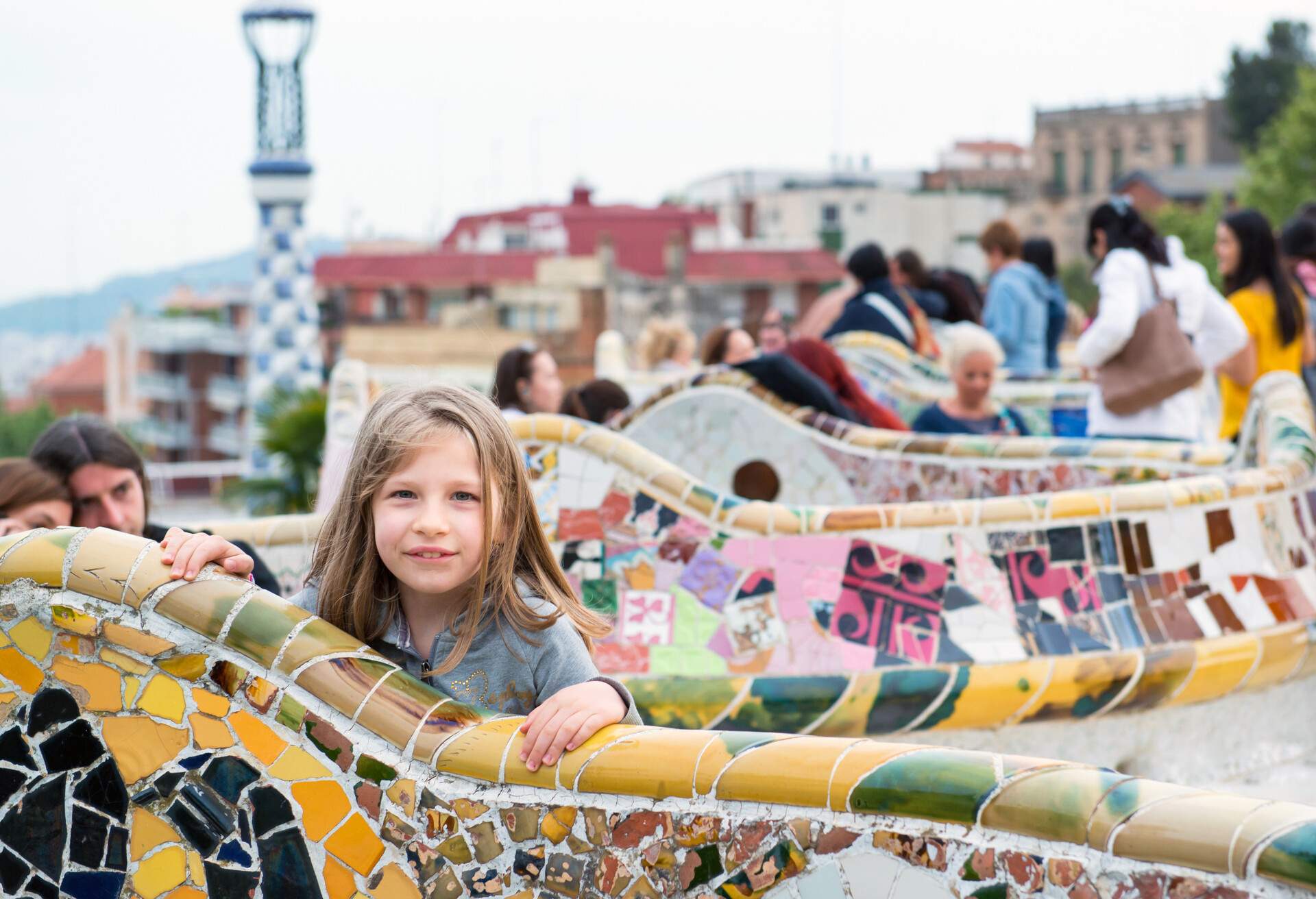 Horizontal image of a 6 years old girl in Park Guell, Barcelona