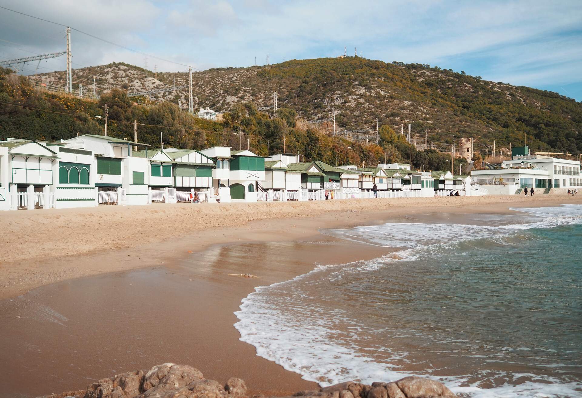 Panoramic view of Las caseras del Garraf Beach in the Catalan coast of Spain