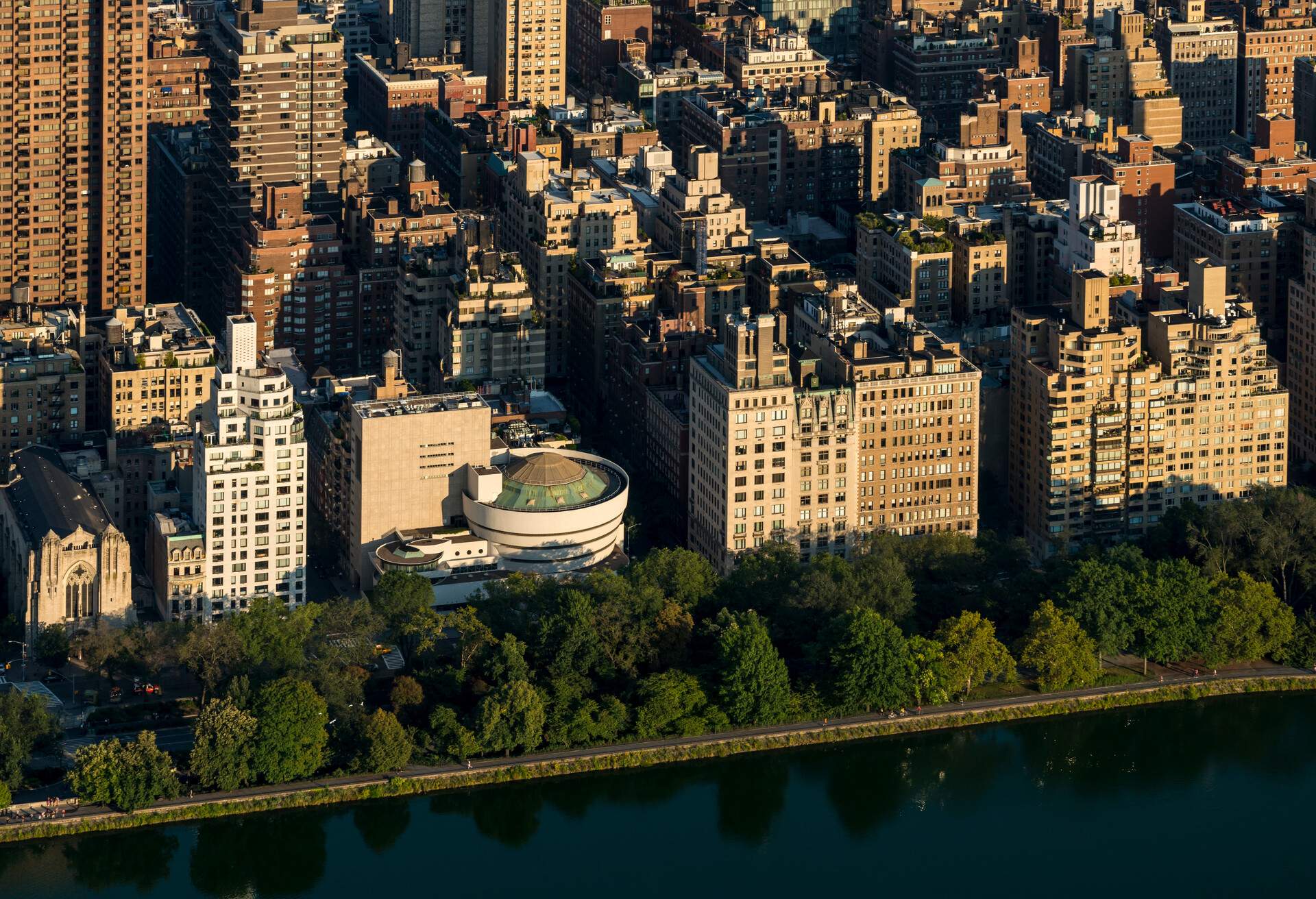 The Upper East side of Manhattan, Guggenheim Museum, Central Park, buildings and Jacqueline Kennedy reservoir