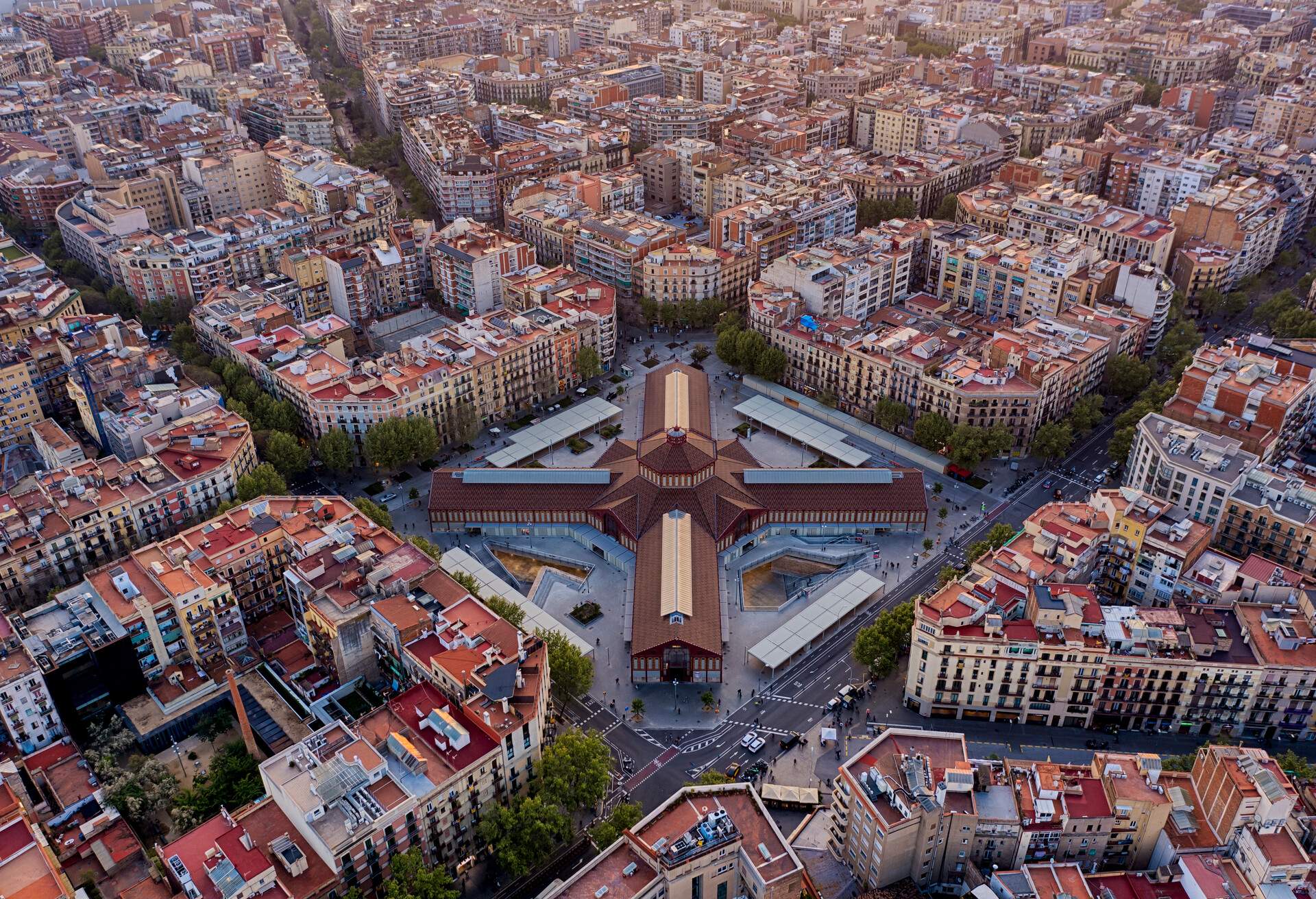 Cityscape of Barcelona with Mercat Sant Antoni