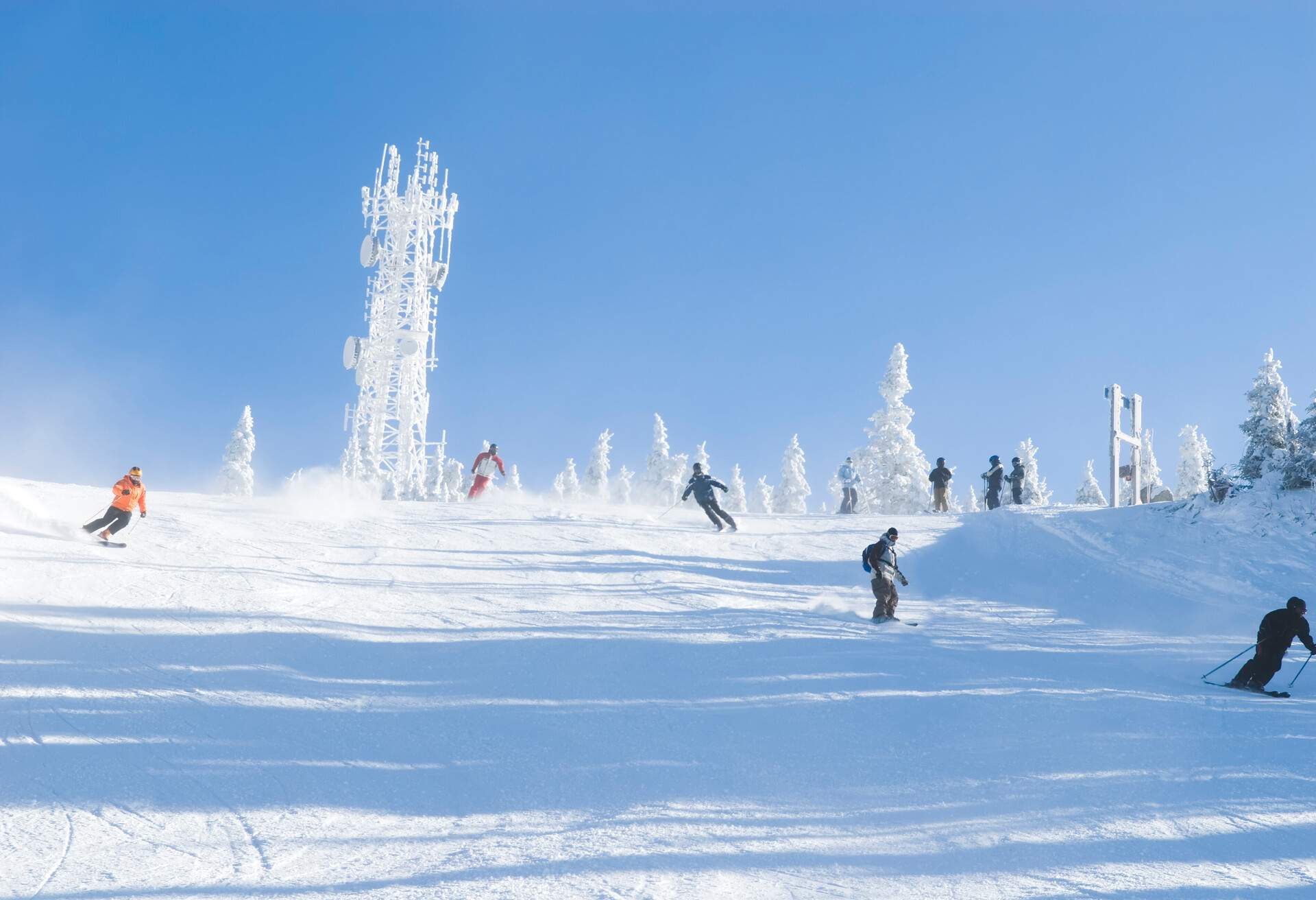 Winter scenery at the ski hill - Laurentian Mountains, Quebec, Canada.