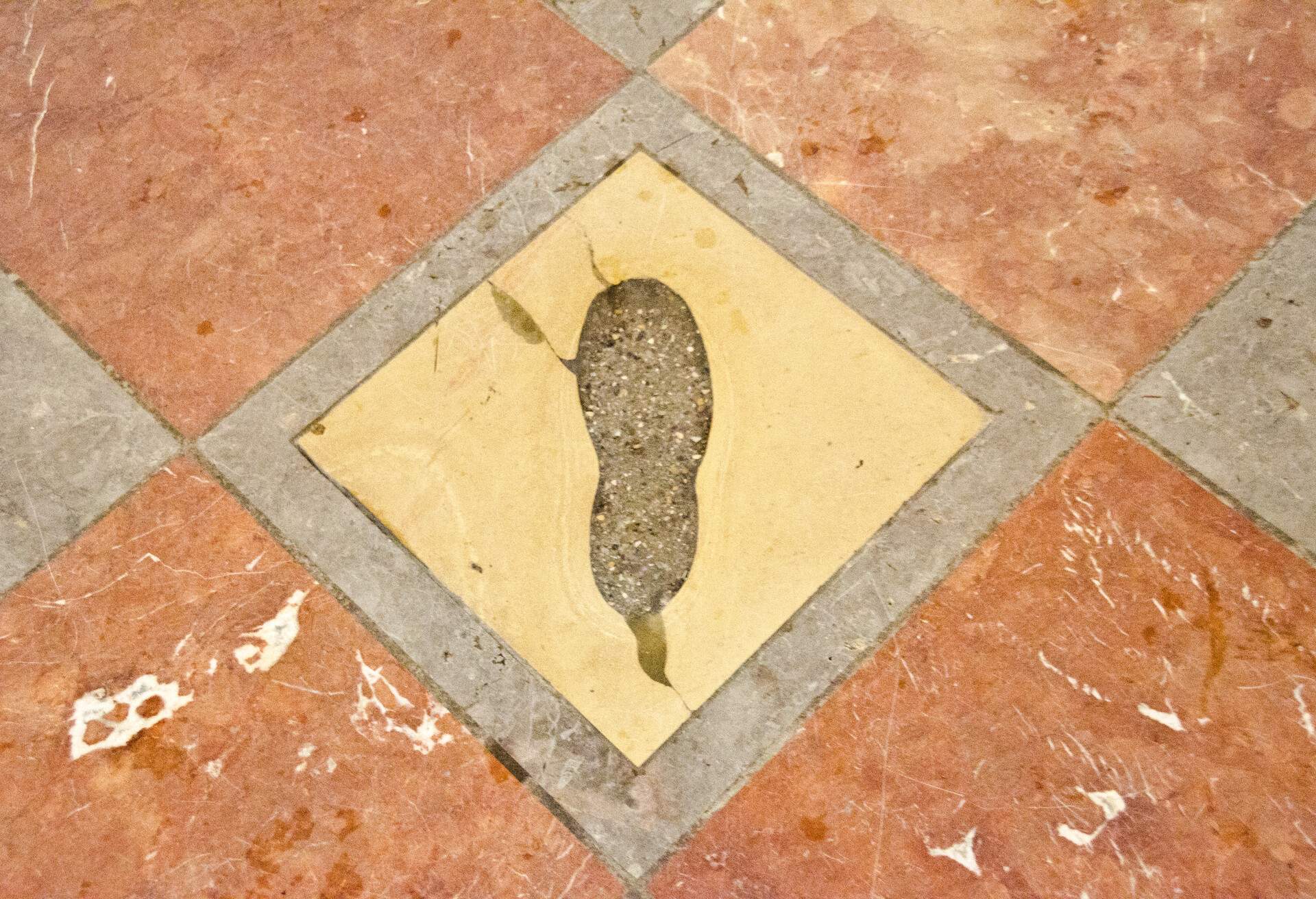 Famous footprint of Devil in church in Munich.