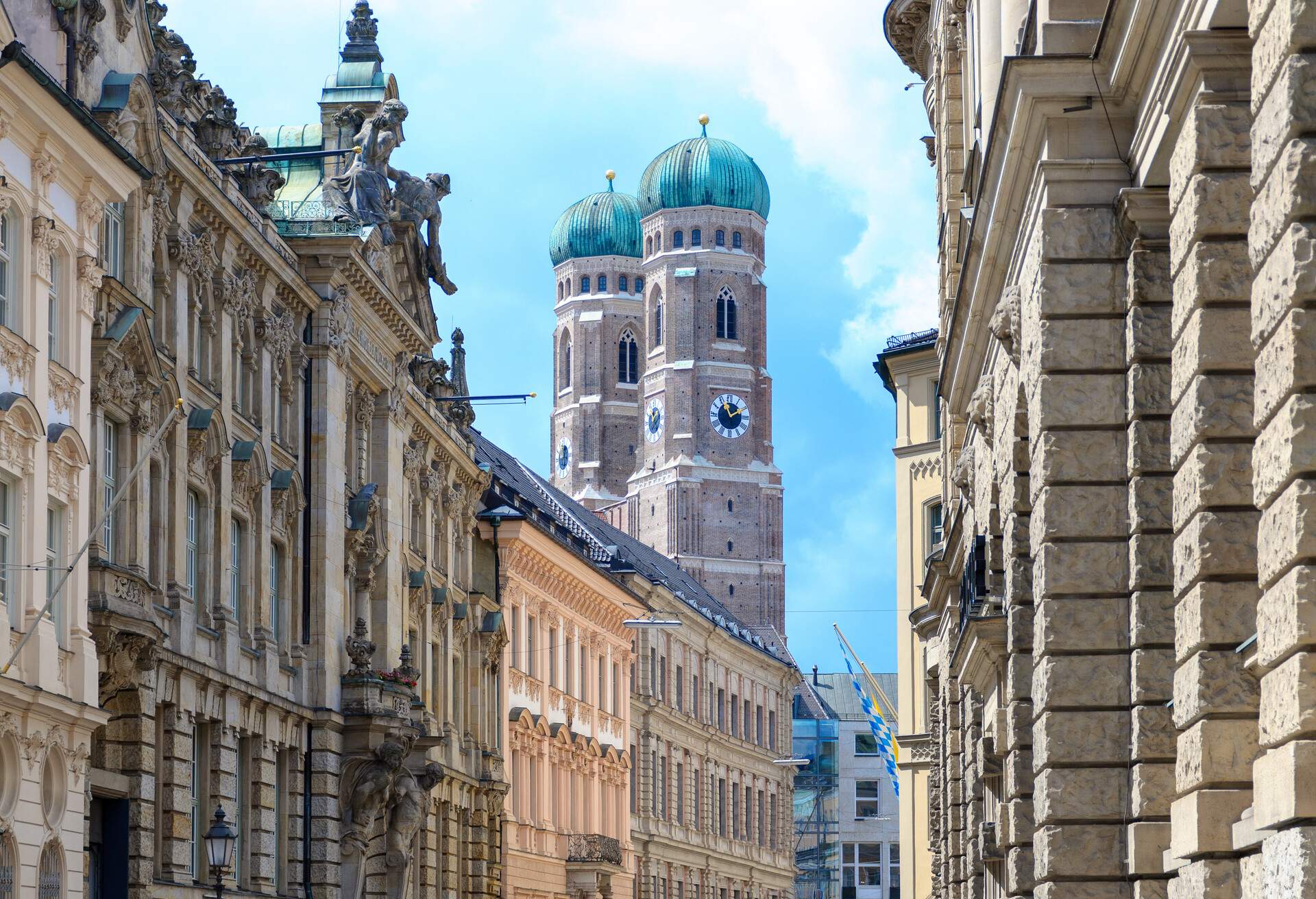 City view of the Frauenkirche in Munich near Marienplatz