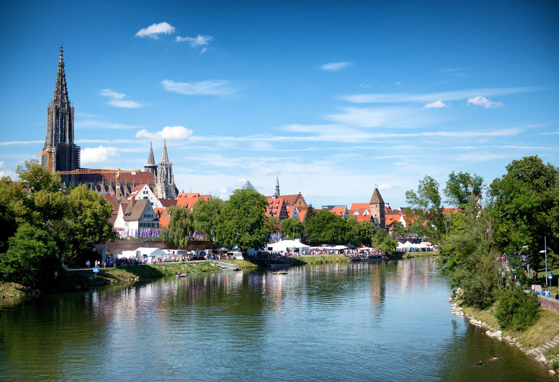 River Danube and Ulm skyline with Ulmer Minster 