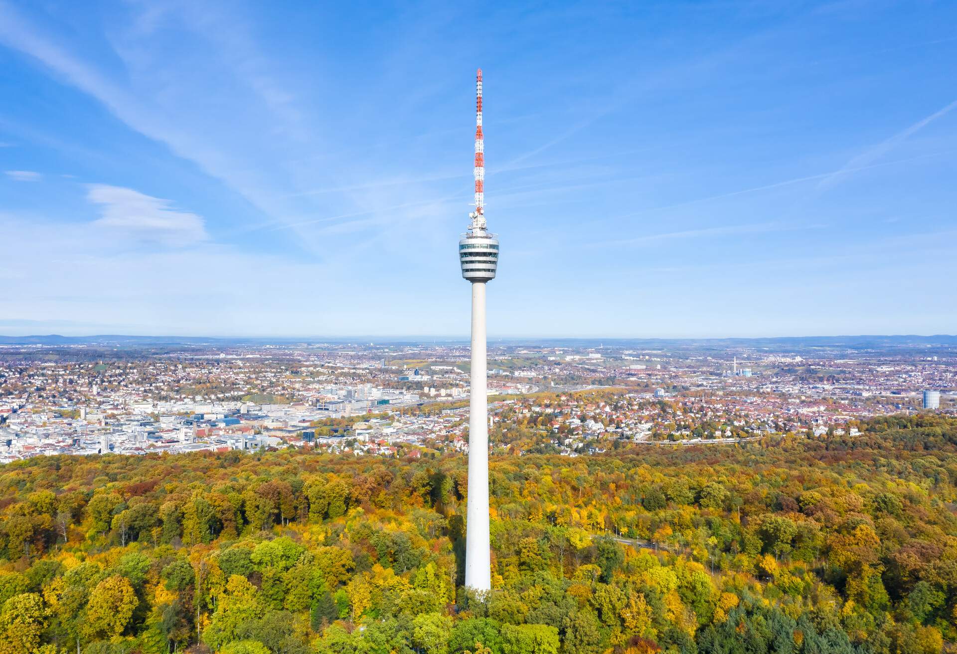 Stuttgart tv tower skyline aerial photo view town architecture travel in Germany 