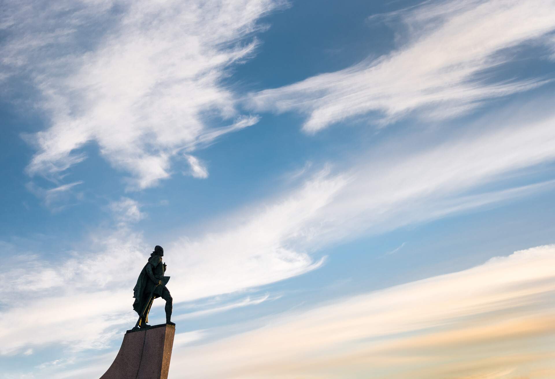 The statue of explorer Leif Eriksson in front of Hallgrímskirkja church in Reykjavik, Iceland