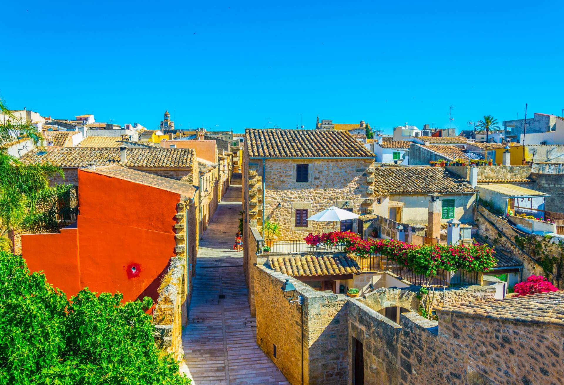 Aerial view of the old town of Alcudia, Mallorca, Spain