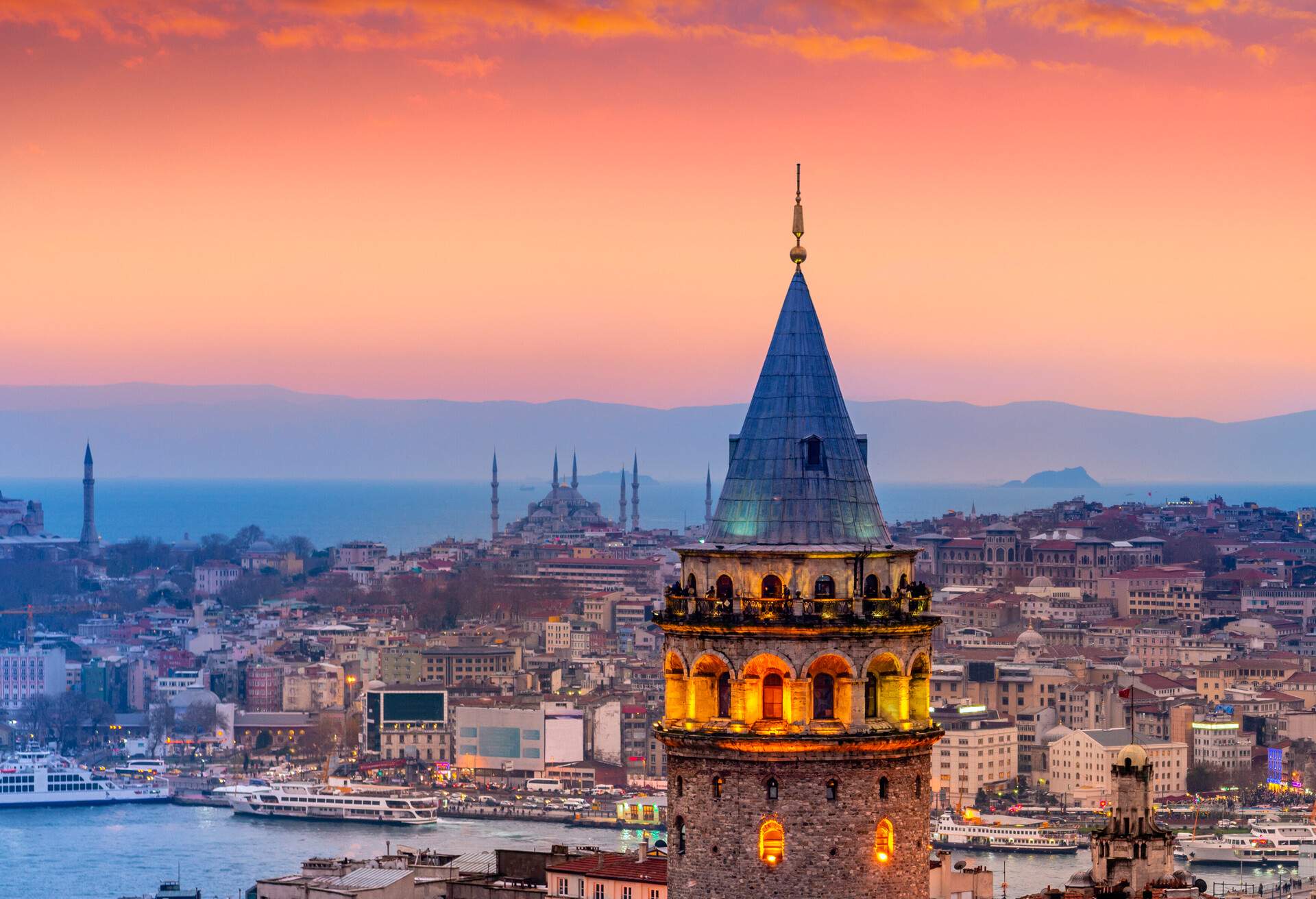 Aerial view Galata tower in Istanbul