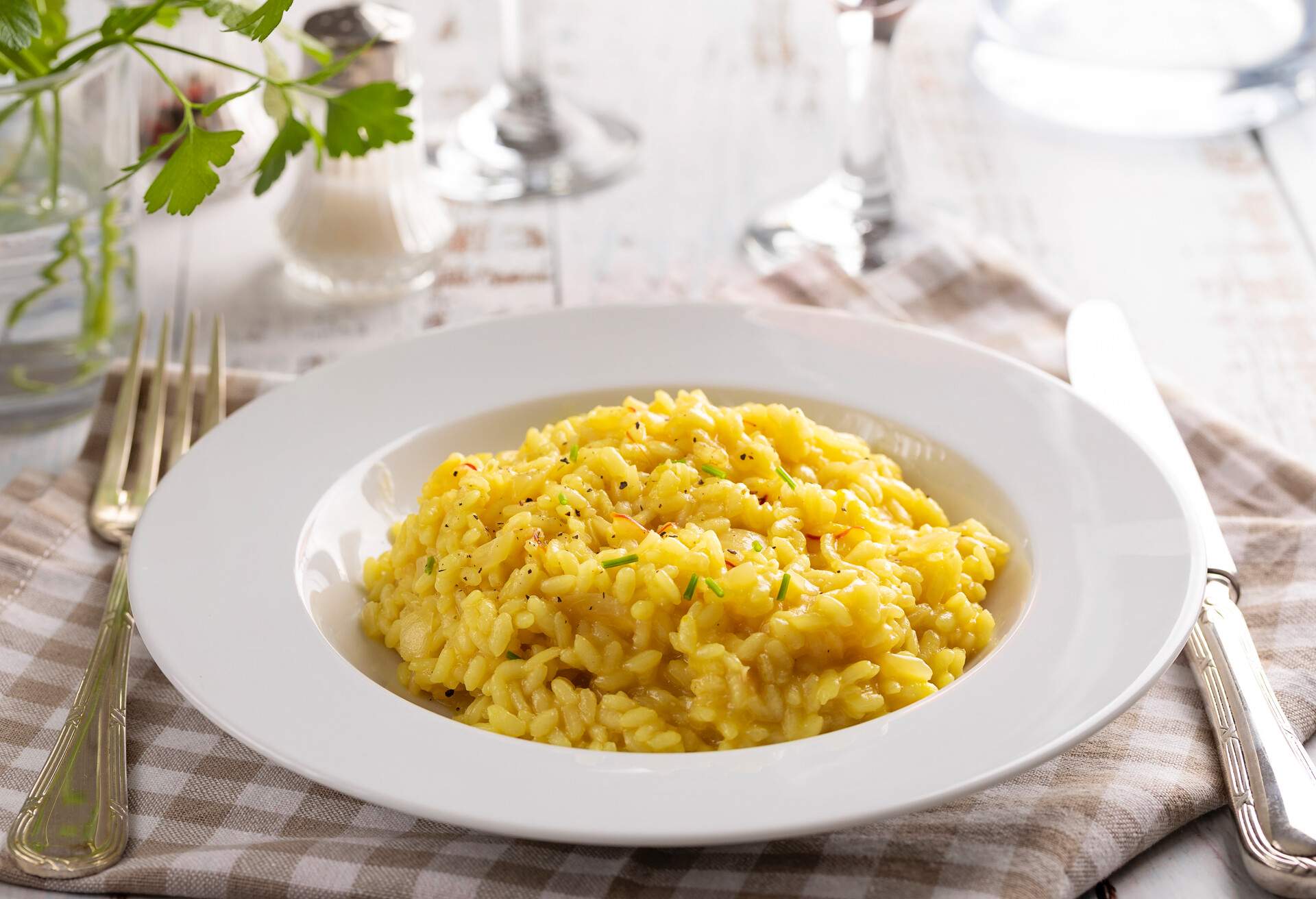 High angle view of risotto alla milanese 