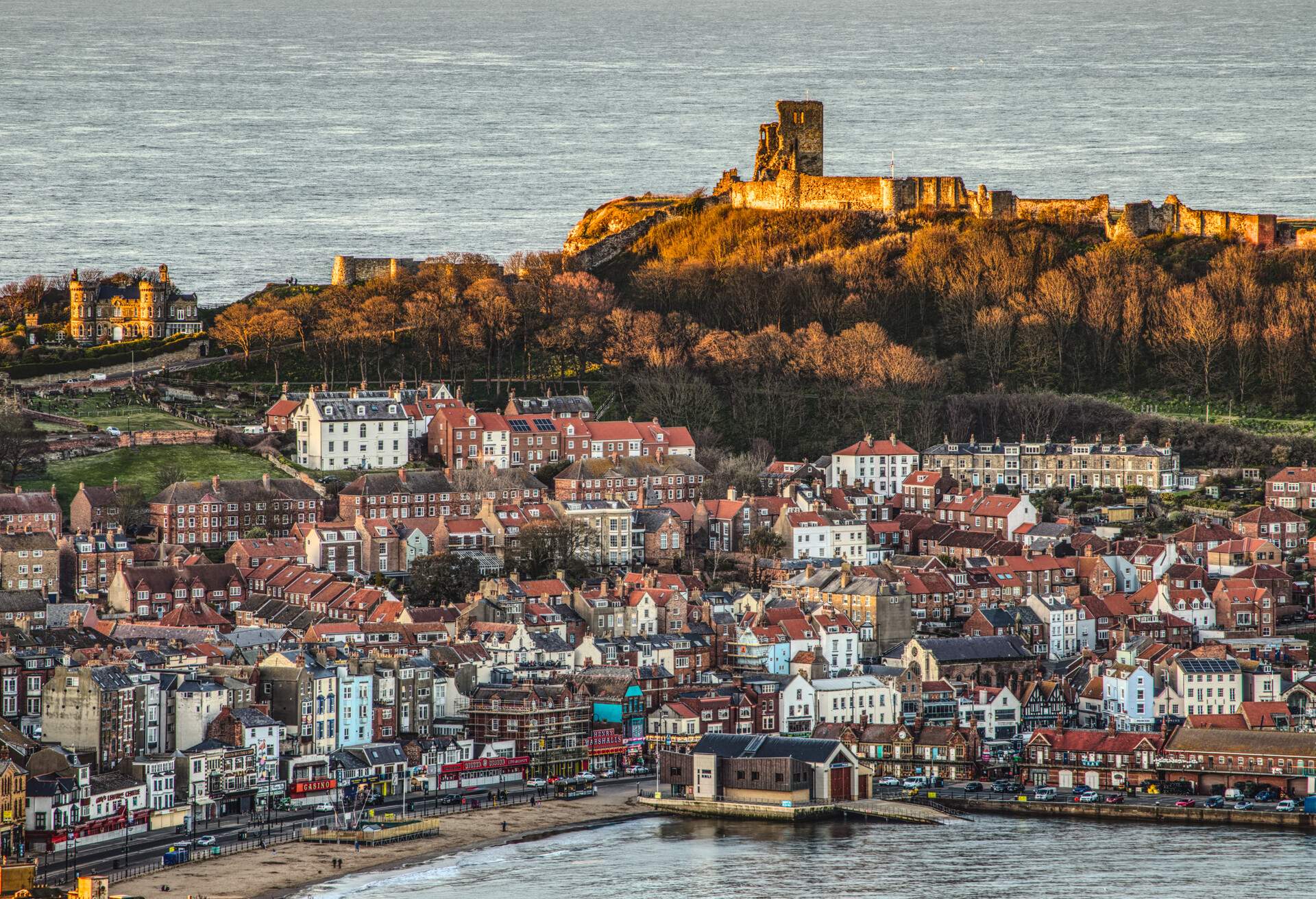 Scarborough Castle and South Bay at Sunset