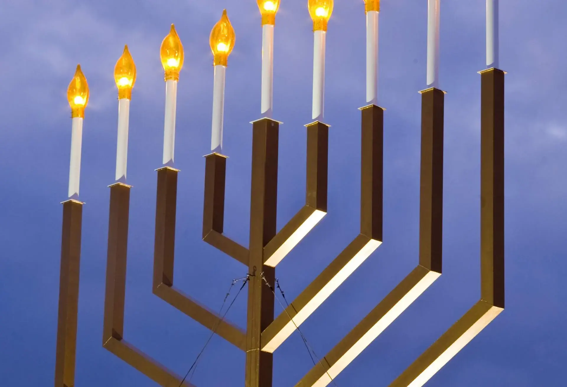 The National Hannukah menorah is lit in President's Park, outside the White House, in Washington D.C. The National Menorah has been lit for Hanukkah celebrations every year since 1979.