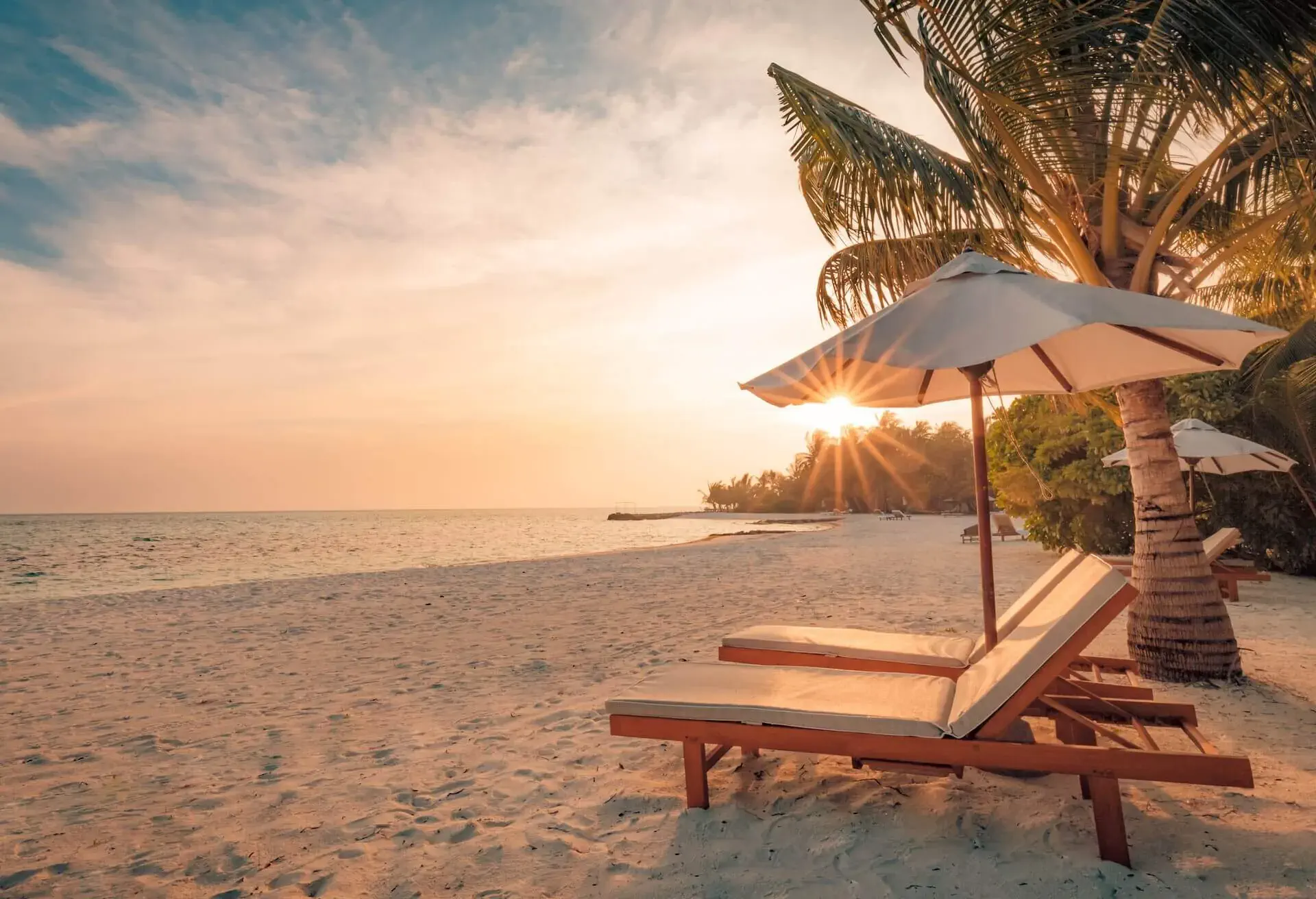 theme beach beach lounge and umbrella