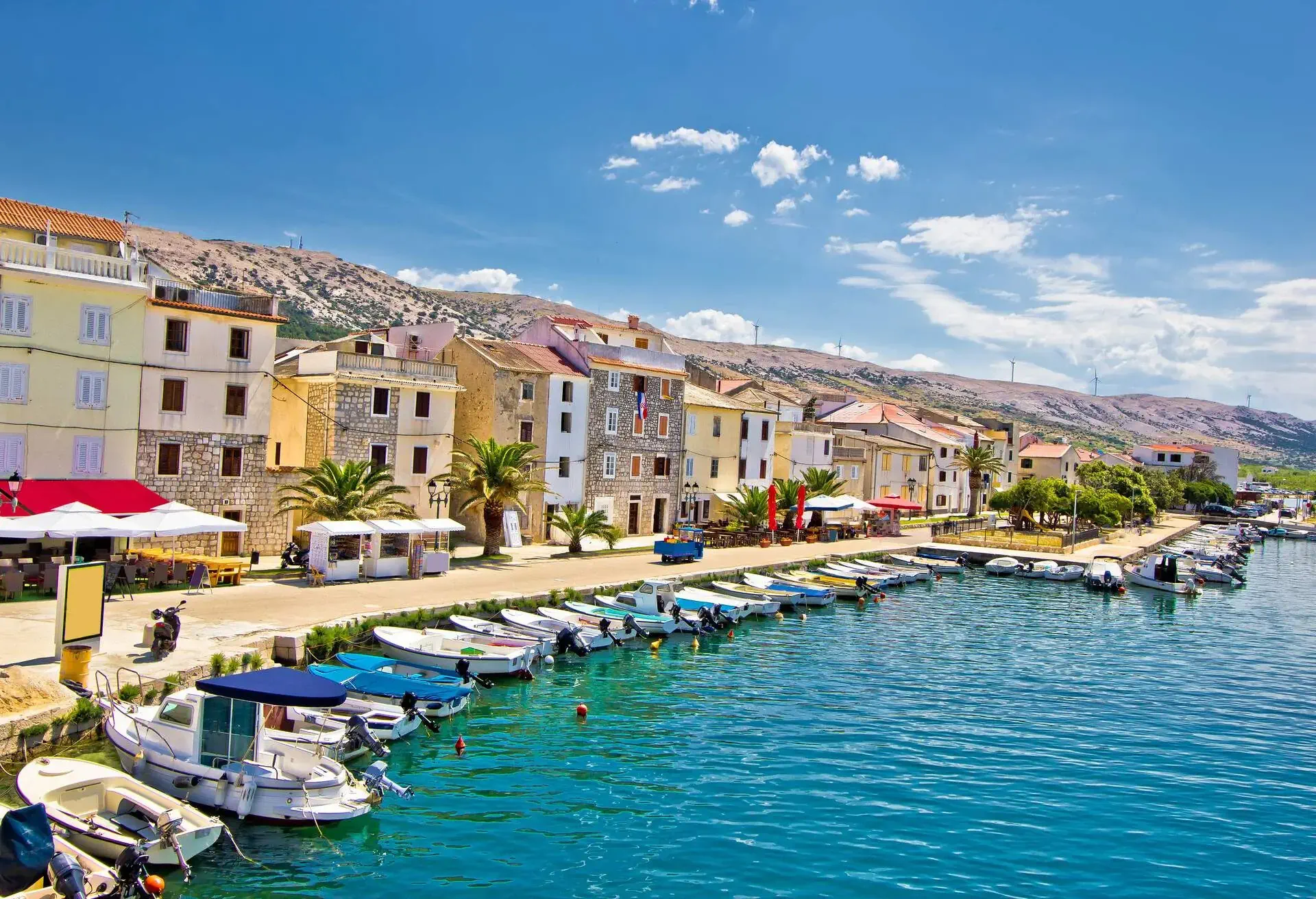 Town of Pag colorful waterfront, Dalmatia, Croatia