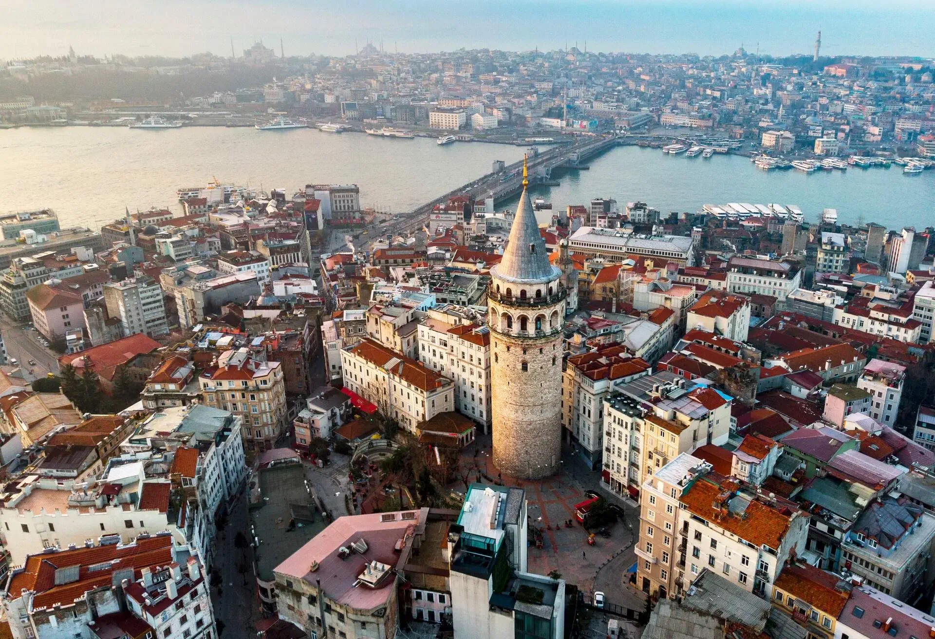 Aerial view of Galata Tower in Istanbul, Turkey