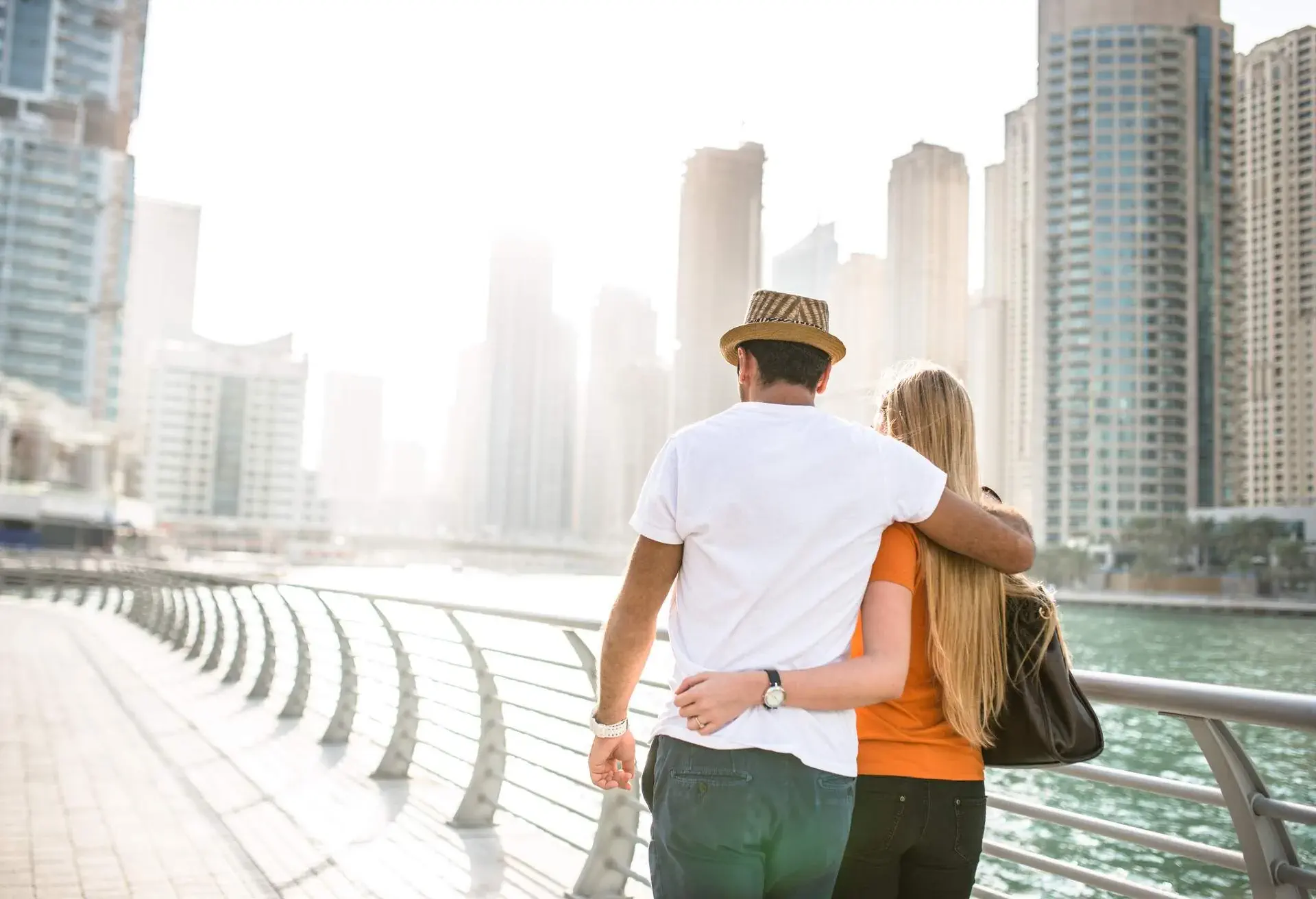 togetherness couple in vacations on Dubai Marina - UAE